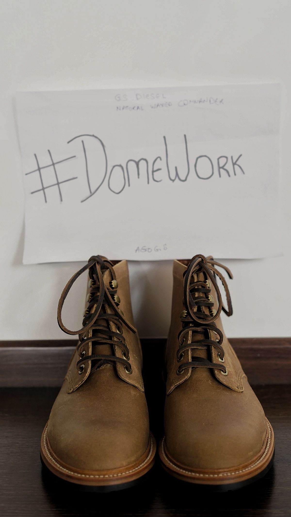 Photo by agogo on October 1, 2022 of the Grant Stone Diesel Boot in C.F. Stead Natural Waxy Commander Suede.