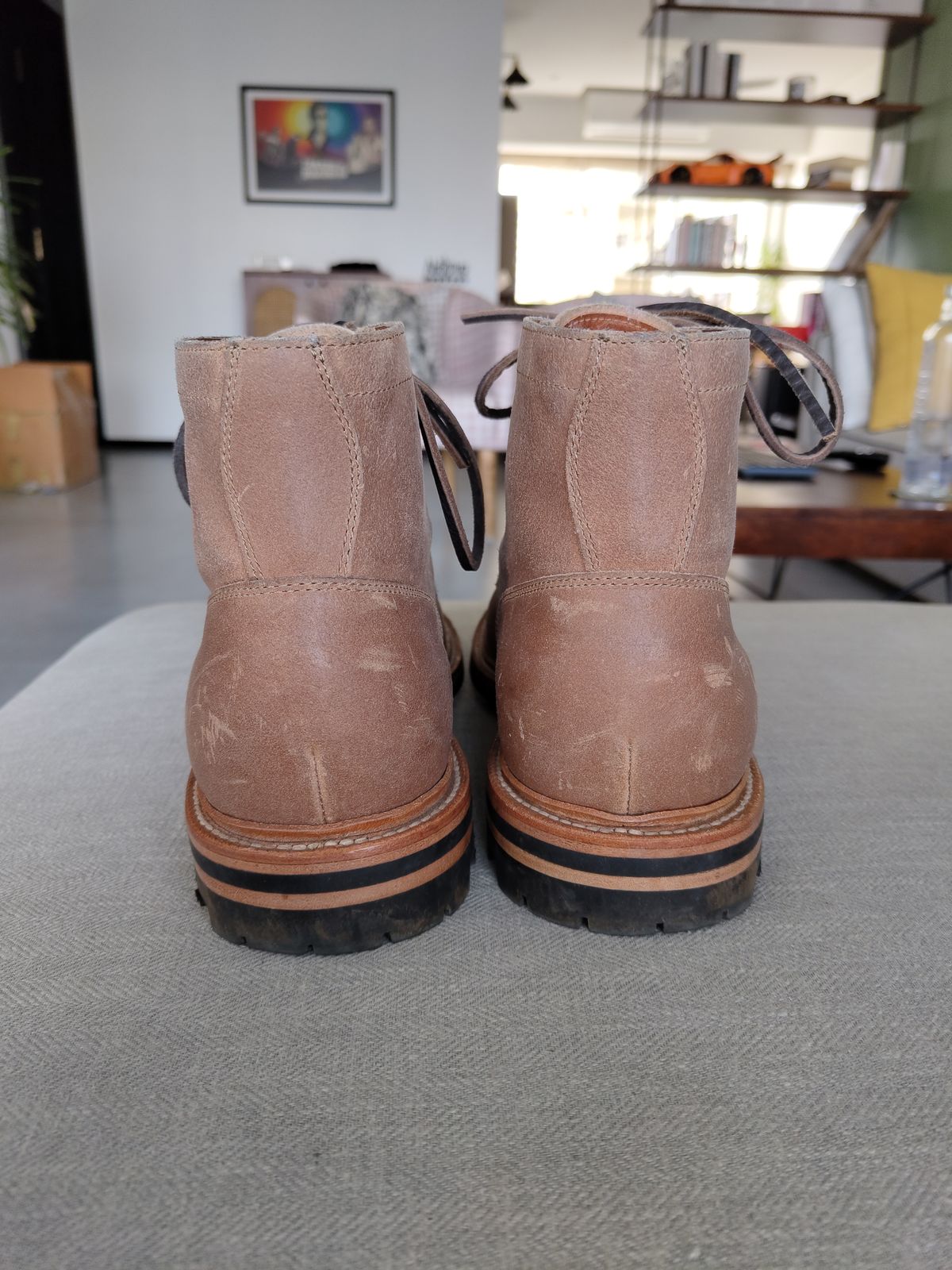 Photo by agogo on November 4, 2022 of the Grant Stone Diesel Boot in C.F. Stead Natural Waxy Commander Suede.