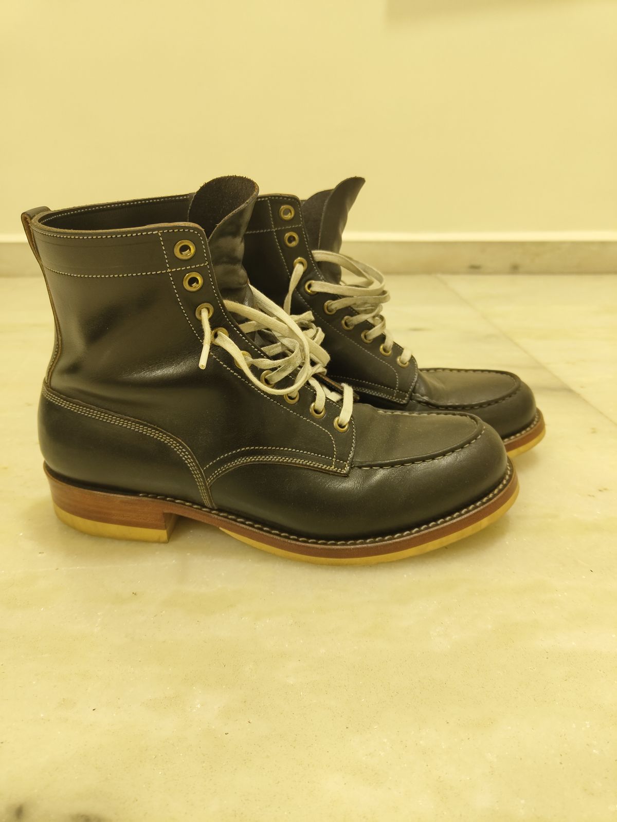 Photo by agogo on April 5, 2024 of the Onderhoud MC01 Moc Toe Boot in Wickett & Craig Black Traditional Harness.