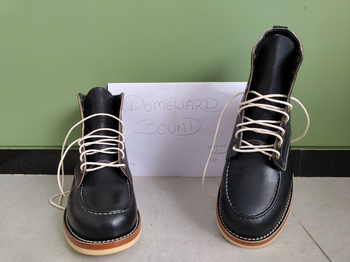 Photo by agogo on October 1, 2023 of the Onderhoud MC01 Moc Toe Boot in Wickett & Craig Black Traditional Harness.