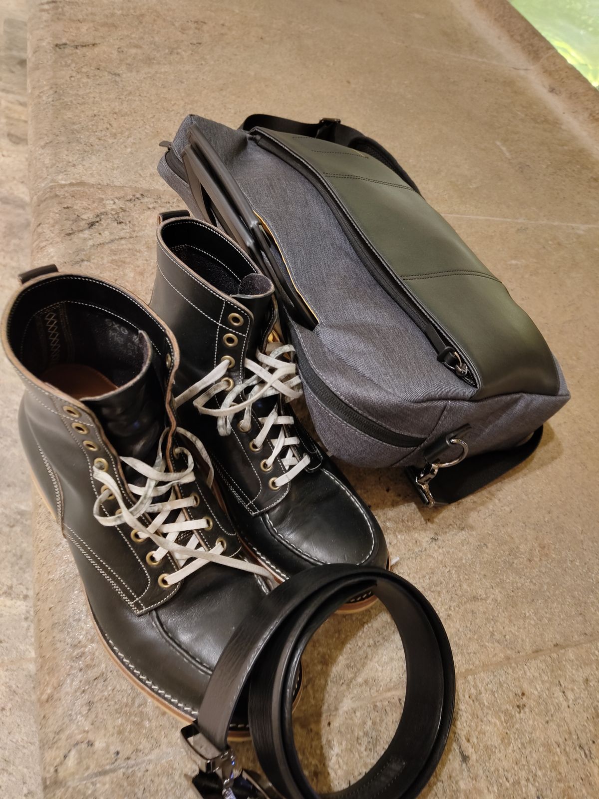 Photo by agogo on November 5, 2023 of the Onderhoud MC01 Moc Toe Boot in Wickett & Craig Black Traditional Harness.
