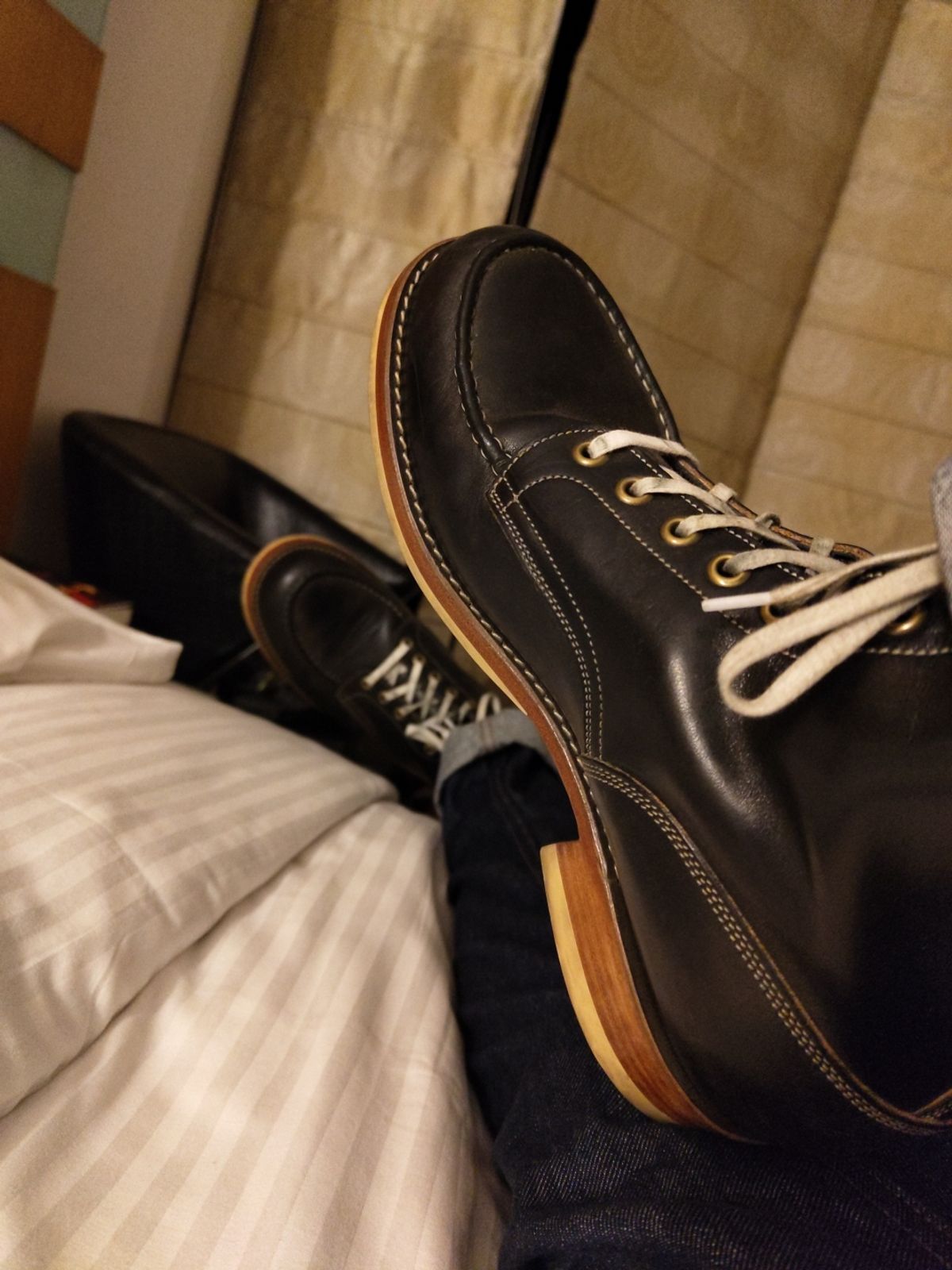 Photo by agogo on January 4, 2024 of the Onderhoud MC01 Moc Toe Boot in Wickett & Craig Black Traditional Harness.