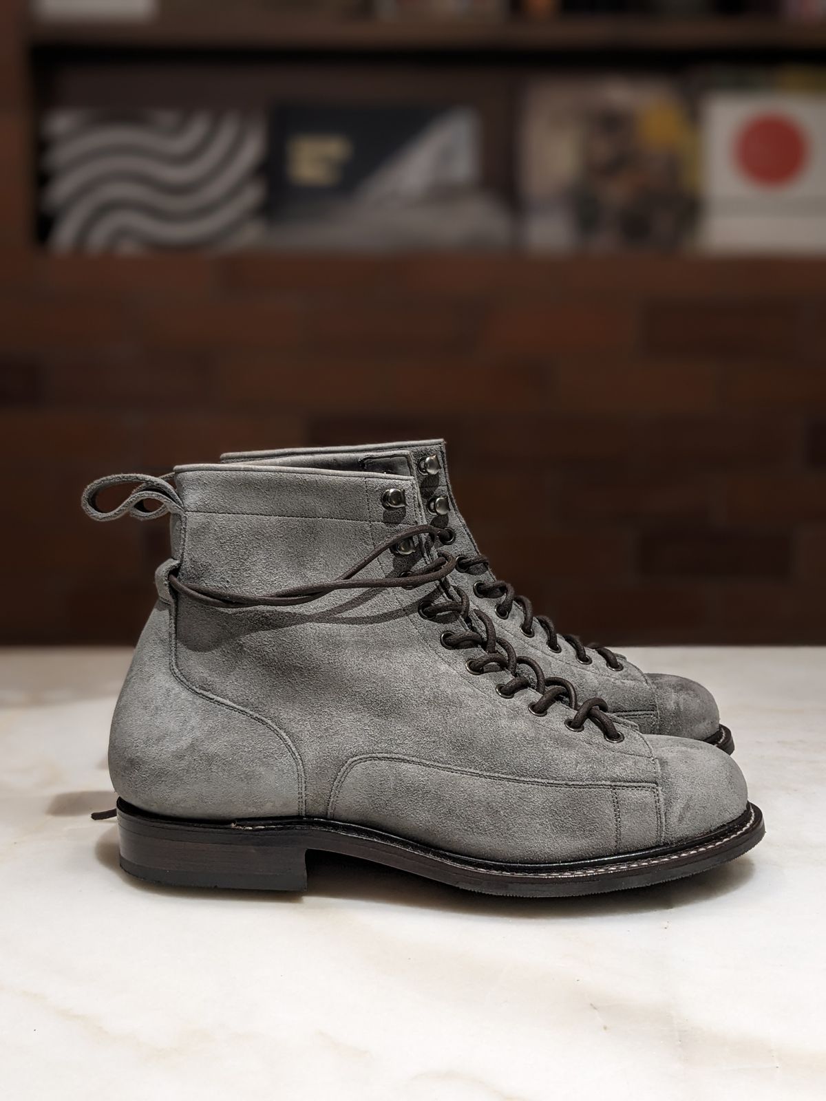 Photo by thereluctantshoemaker on November 5, 2023 of the Bridlen Monkey Boot in C.F. Stead Baltic Kudu Reverse.