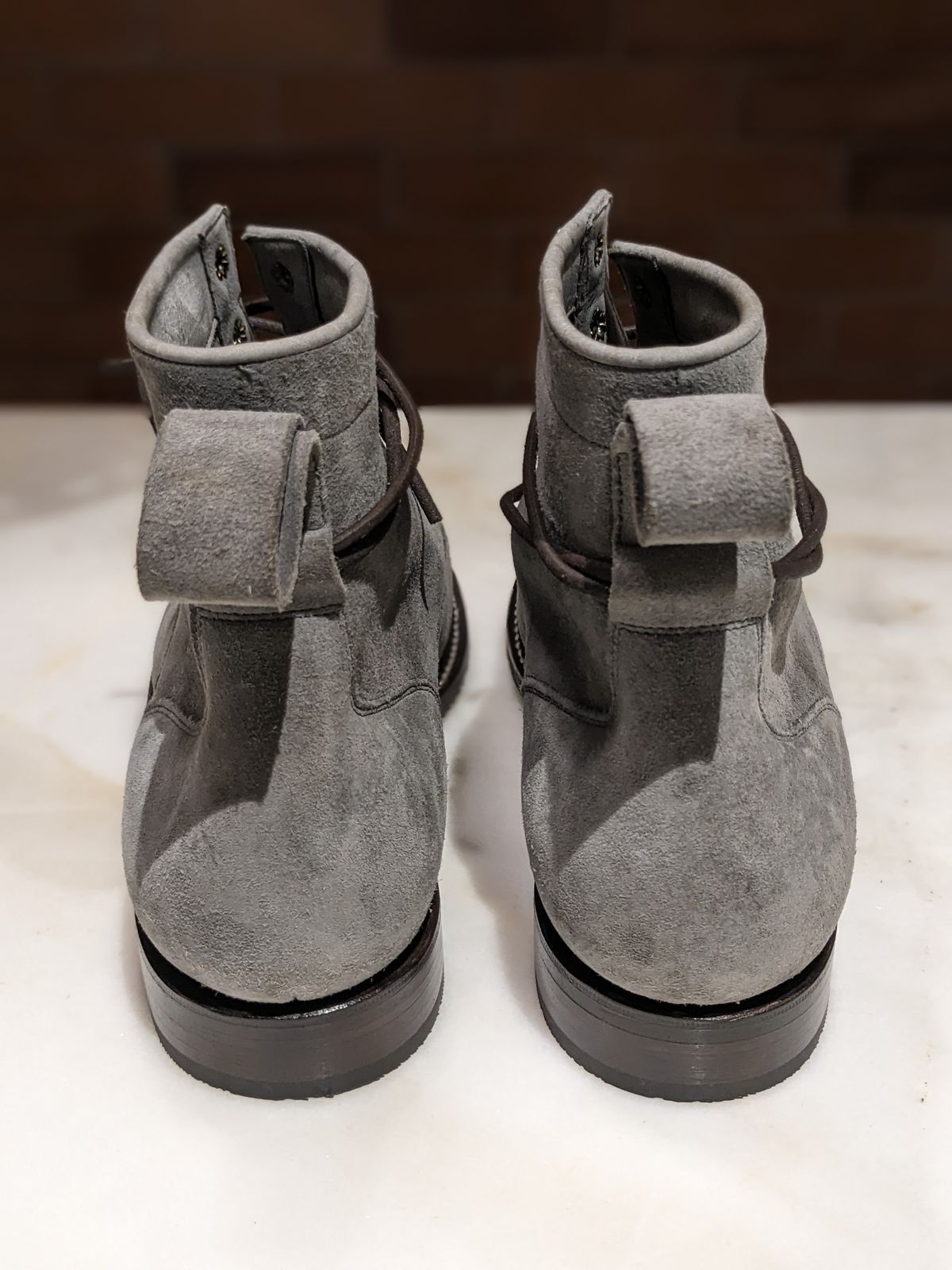 Photo by thereluctantshoemaker on November 5, 2023 of the Bridlen Monkey Boot in C.F. Stead Baltic Kudu Reverse.