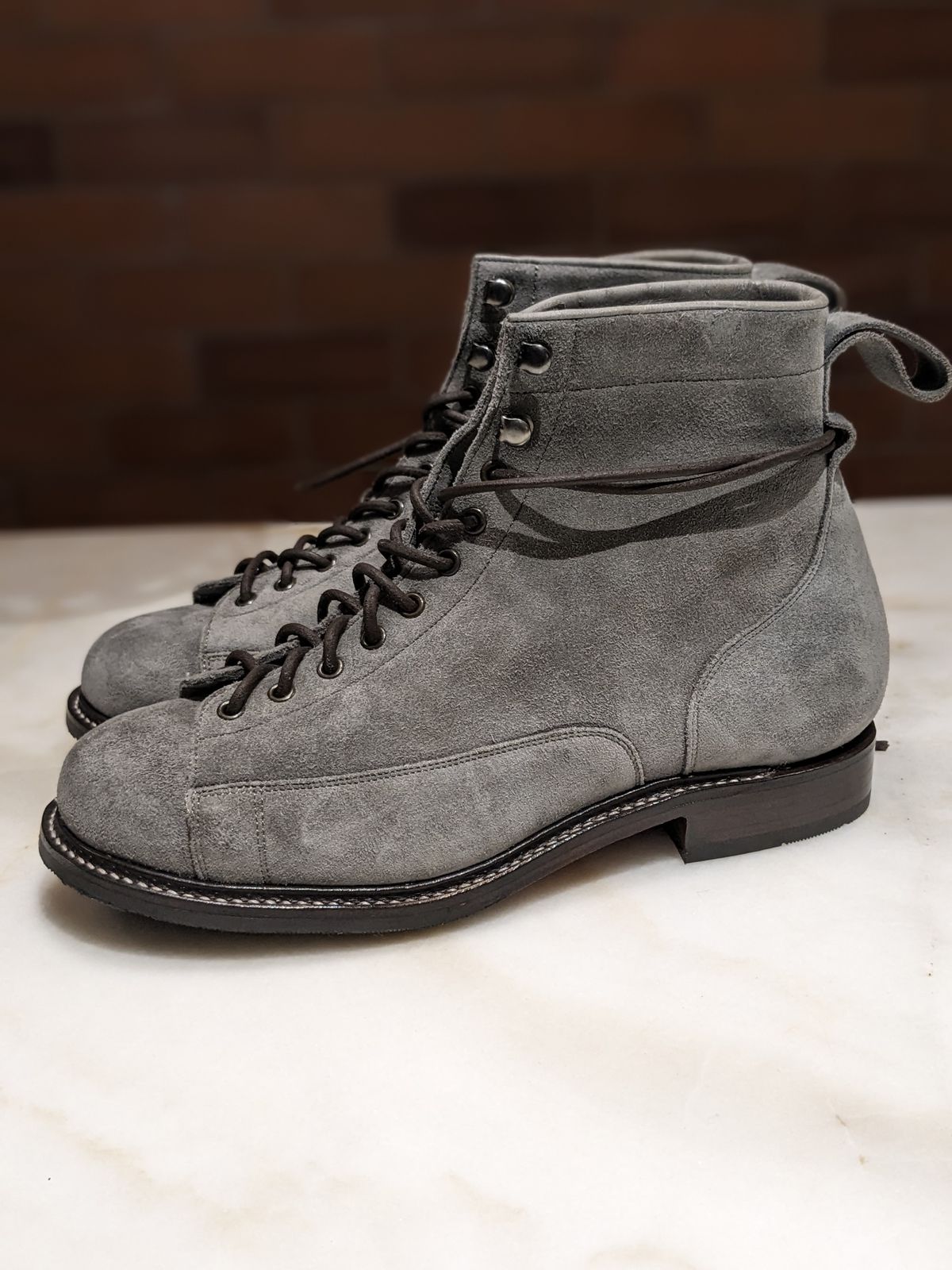 Photo by thereluctantshoemaker on November 5, 2023 of the Bridlen Monkey Boot in C.F. Stead Baltic Kudu Reverse.