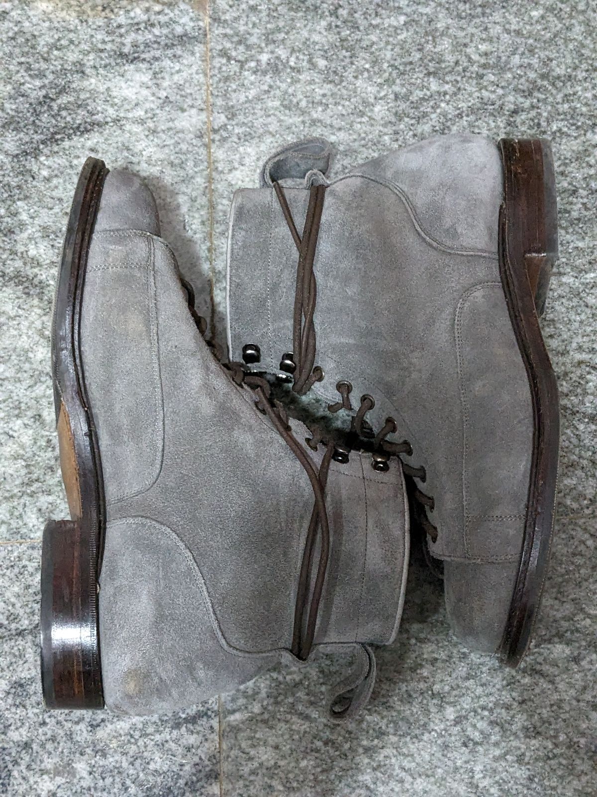 Photo by thereluctantshoemaker on February 5, 2024 of the Bridlen Monkey Boot in C.F. Stead Baltic Kudu Reverse.