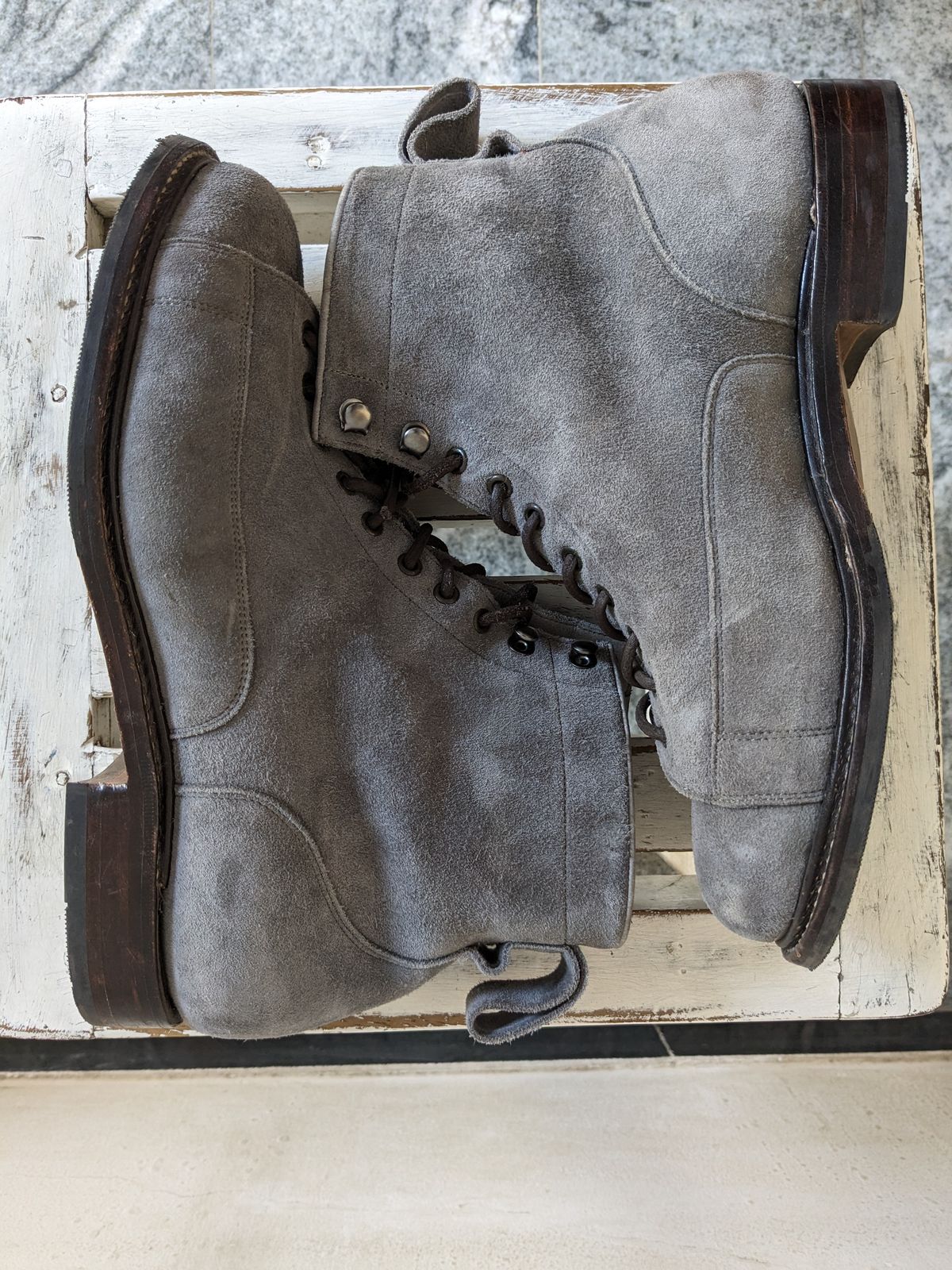 Photo by thereluctantshoemaker on March 1, 2024 of the Bridlen Monkey Boot in C.F. Stead Baltic Kudu Reverse.