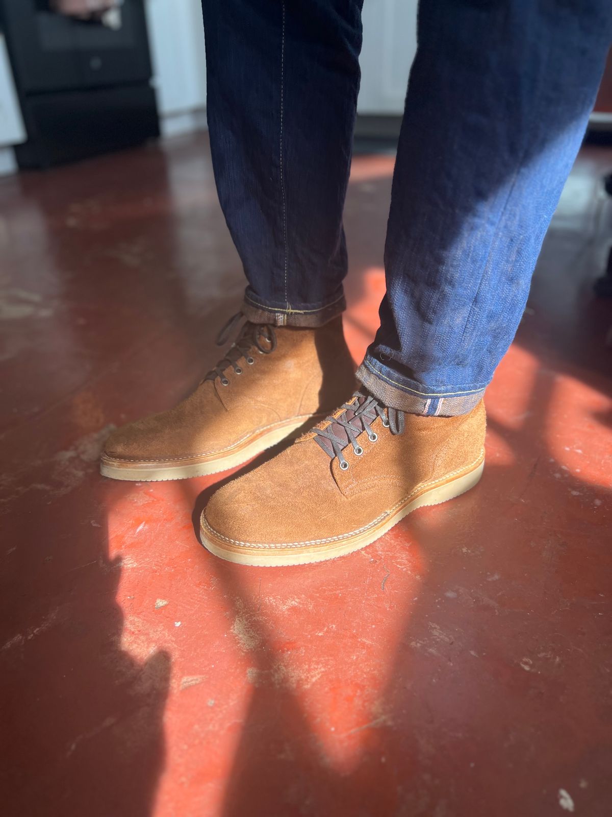 Photo by Thebootbum on November 6, 2023 of the Viberg Service Boot in Seidel Aged Bark Roughout.