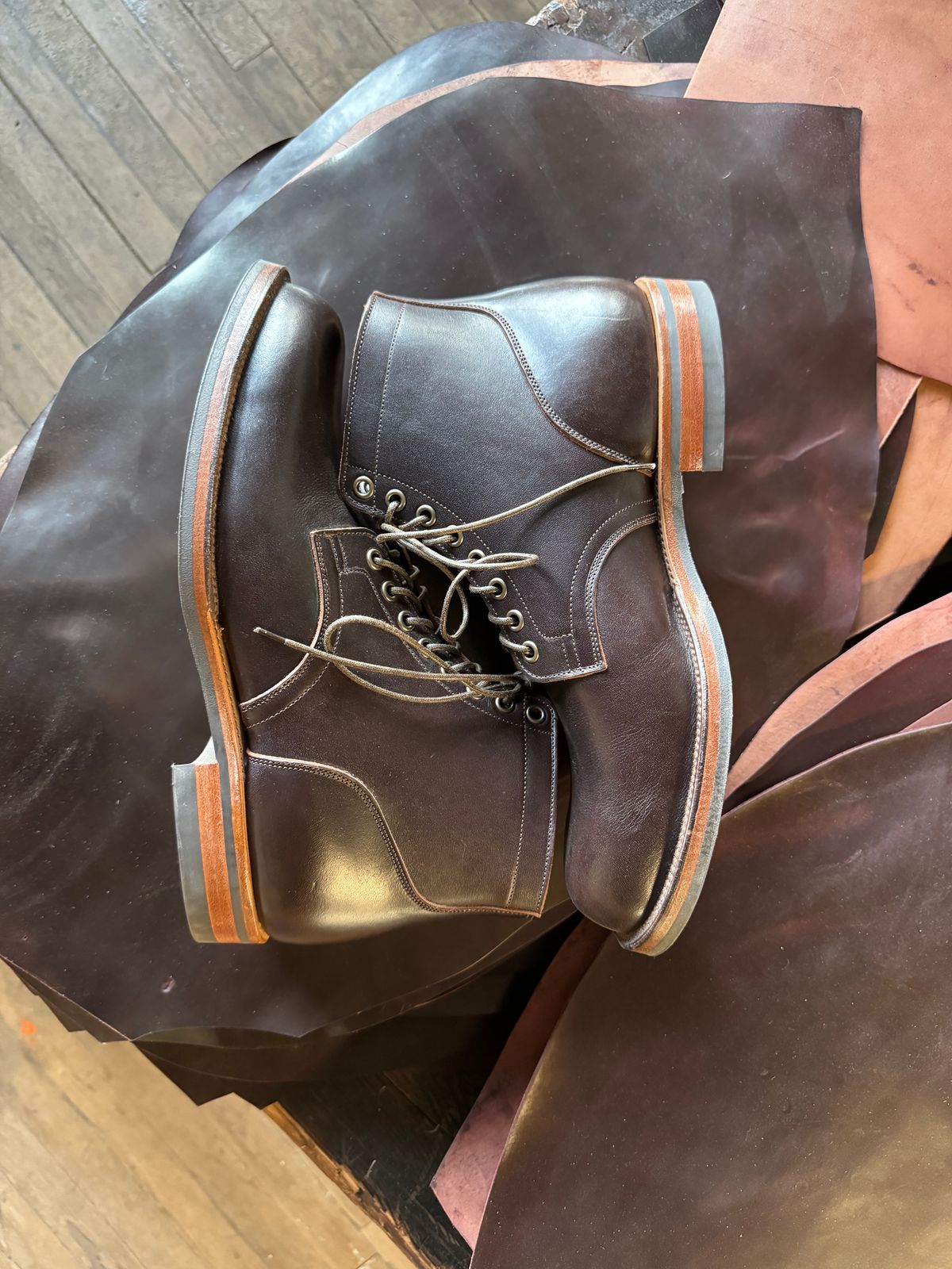 Photo by cordoman on October 4, 2023 of the Viberg Service Boot in Horween Brown Wooly.