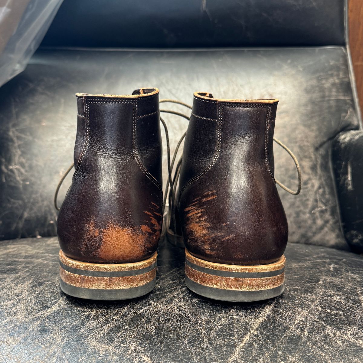 Photo by cordoman on January 5, 2024 of the Viberg Service Boot in Horween Brown Wooly.