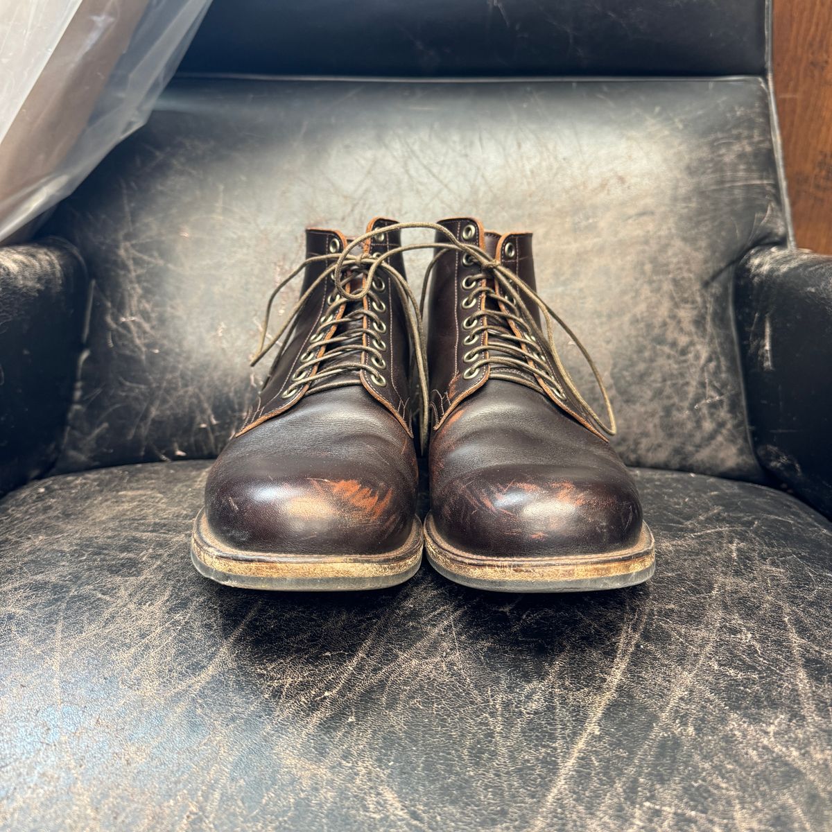 Photo by cordoman on January 5, 2024 of the Viberg Service Boot in Horween Brown Wooly.