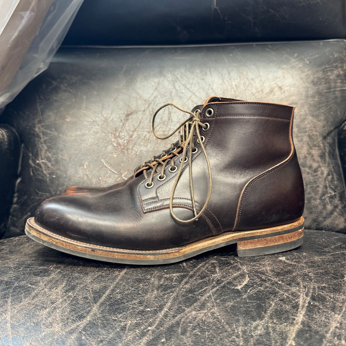 Photo by cordoman on January 5, 2024 of the Viberg Service Boot in Horween Brown Wooly.