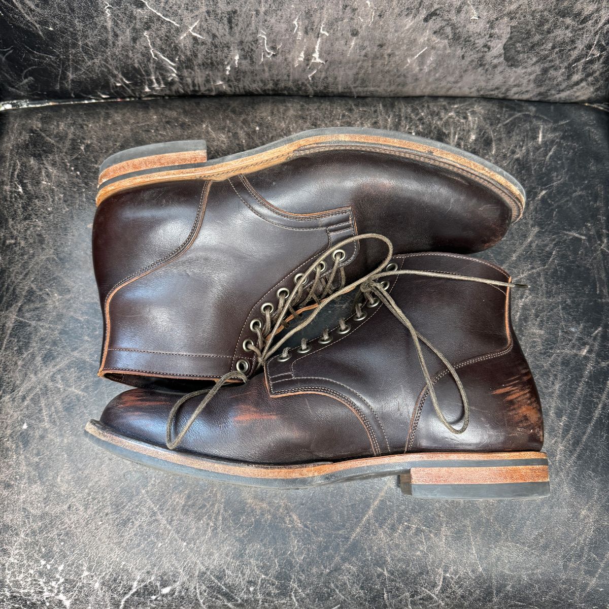 Photo by cordoman on January 5, 2024 of the Viberg Service Boot in Horween Brown Wooly.