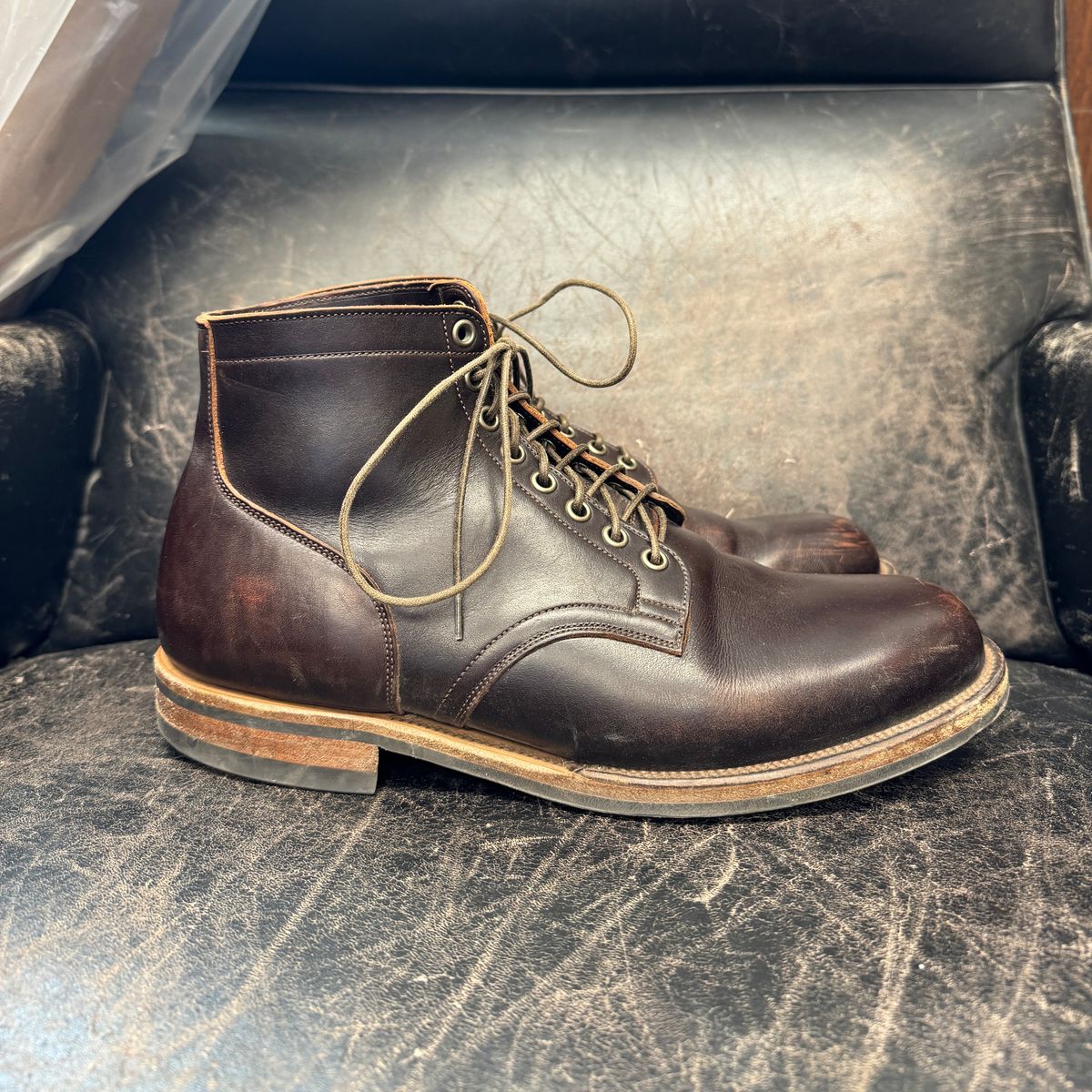 Photo by cordoman on January 5, 2024 of the Viberg Service Boot in Horween Brown Wooly.