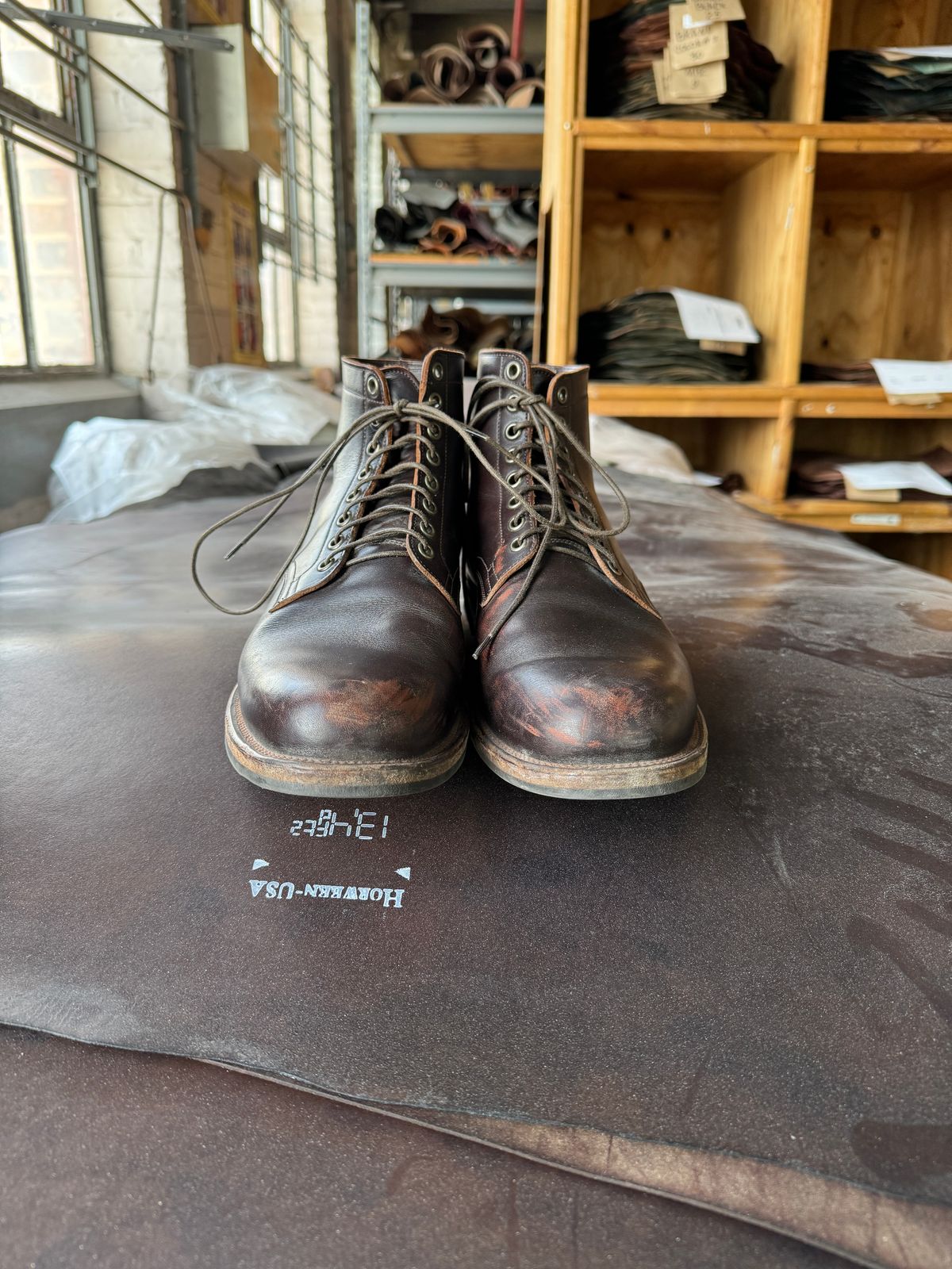 Photo by cordoman on February 5, 2024 of the Viberg Service Boot in Horween Brown Wooly.
