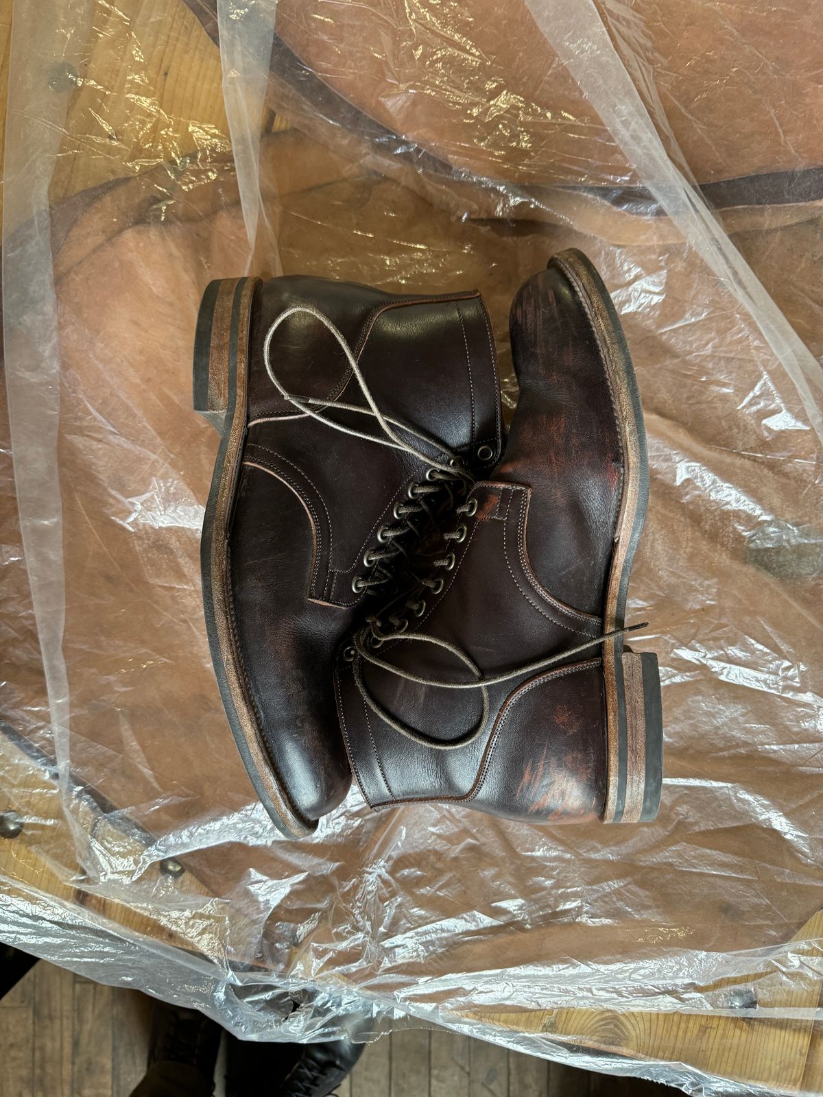 Photo by cordoman on February 5, 2024 of the Viberg Service Boot in Horween Brown Wooly.