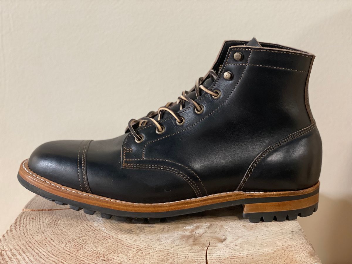 Photo by Landric on November 5, 2023 of the Truman Cap Toe Boot in Black Teacore.