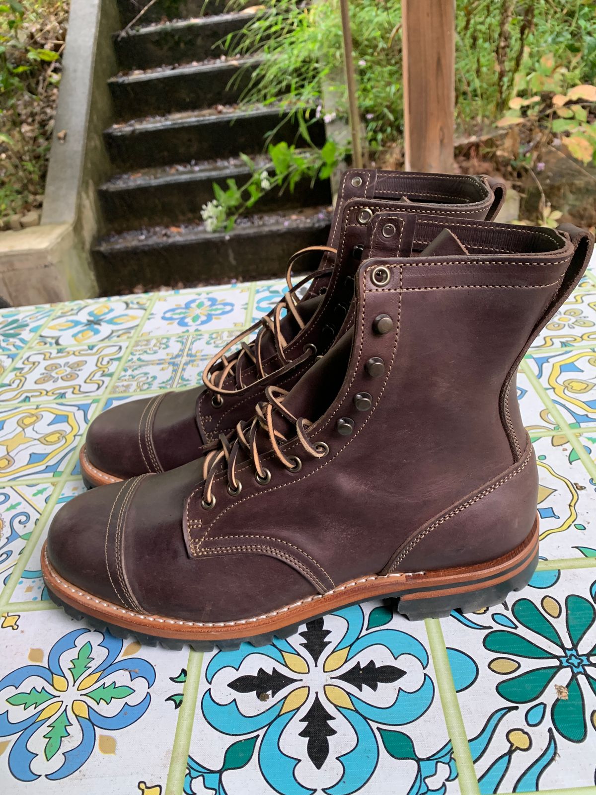 Photo by tinytopey on October 1, 2022 of the Truman Upland Boot in Horween Java Predator.