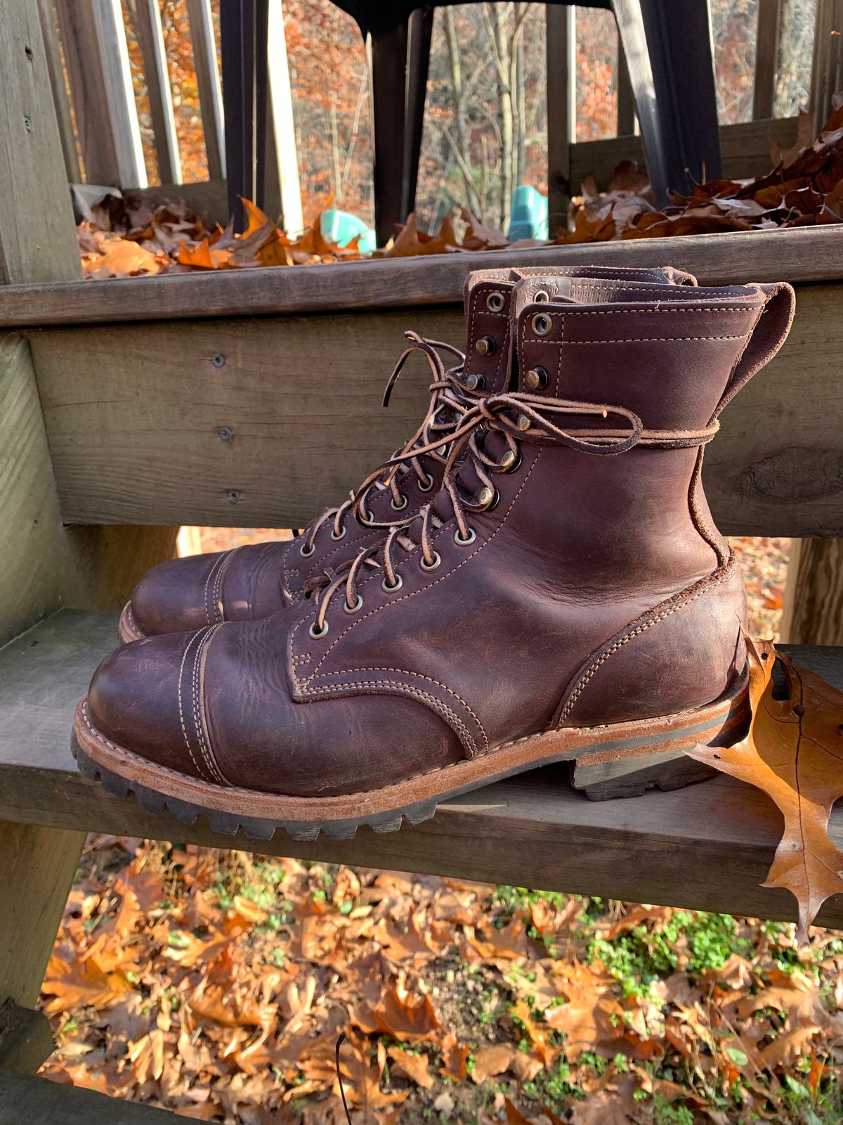 Photo by tinytopey on November 2, 2022 of the Truman Upland Boot in Horween Java Predator.
