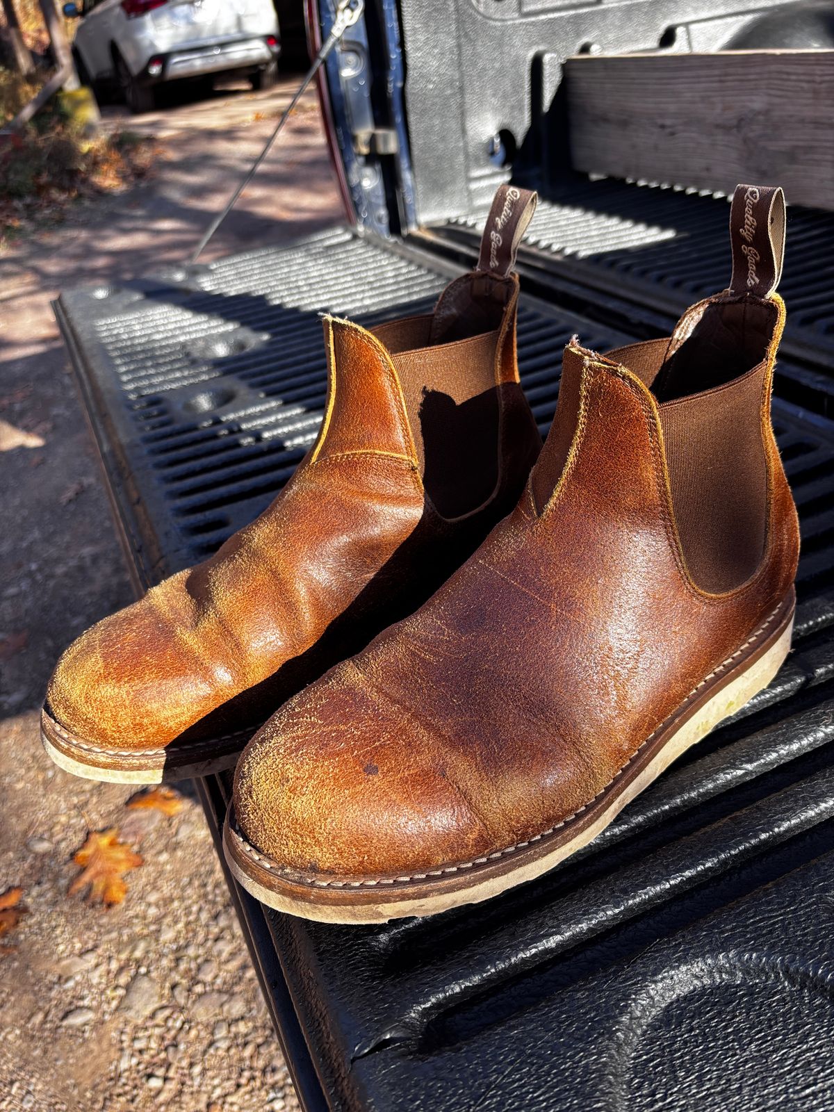 Photo by tinytopey on November 2, 2025 of the Thursday General Purpose Chelsea in Safari Waxed Roughout.