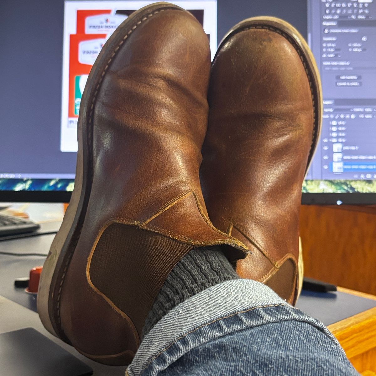 Photo by tinytopey on November 3, 2025 of the Thursday General Purpose Chelsea in Safari Waxed Roughout.