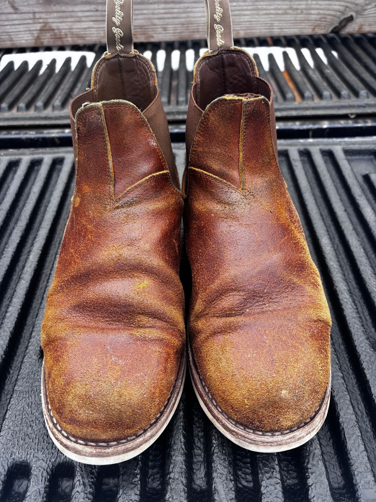 Photo by tinytopey on January 3, 2026 of the Thursday General Purpose Chelsea in Safari Waxed Roughout.