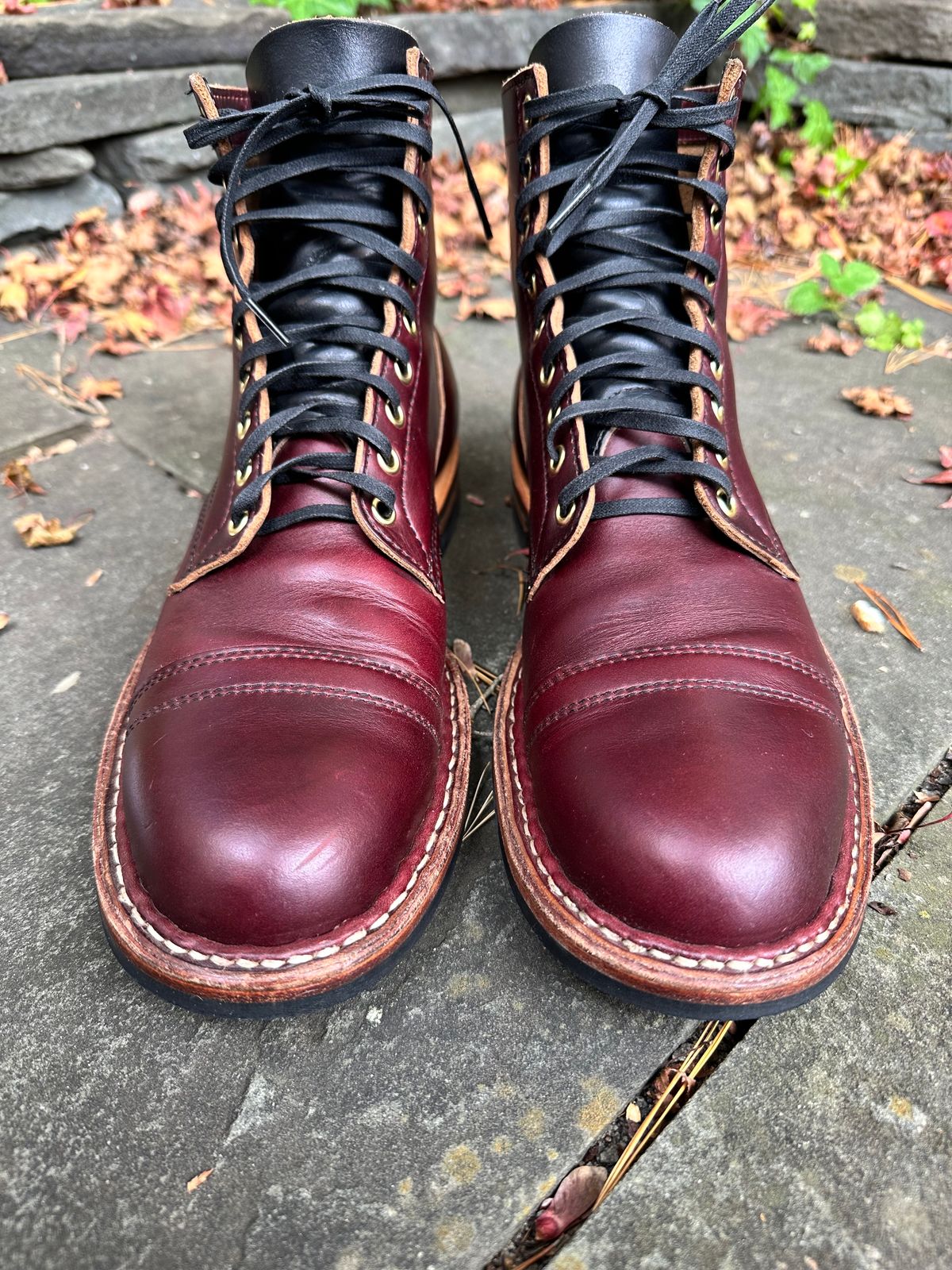 Photo by hunty_badger on November 4, 2023 of the White's MP-Sherman Toe Cap in Horween Burgundy Chromexcel.