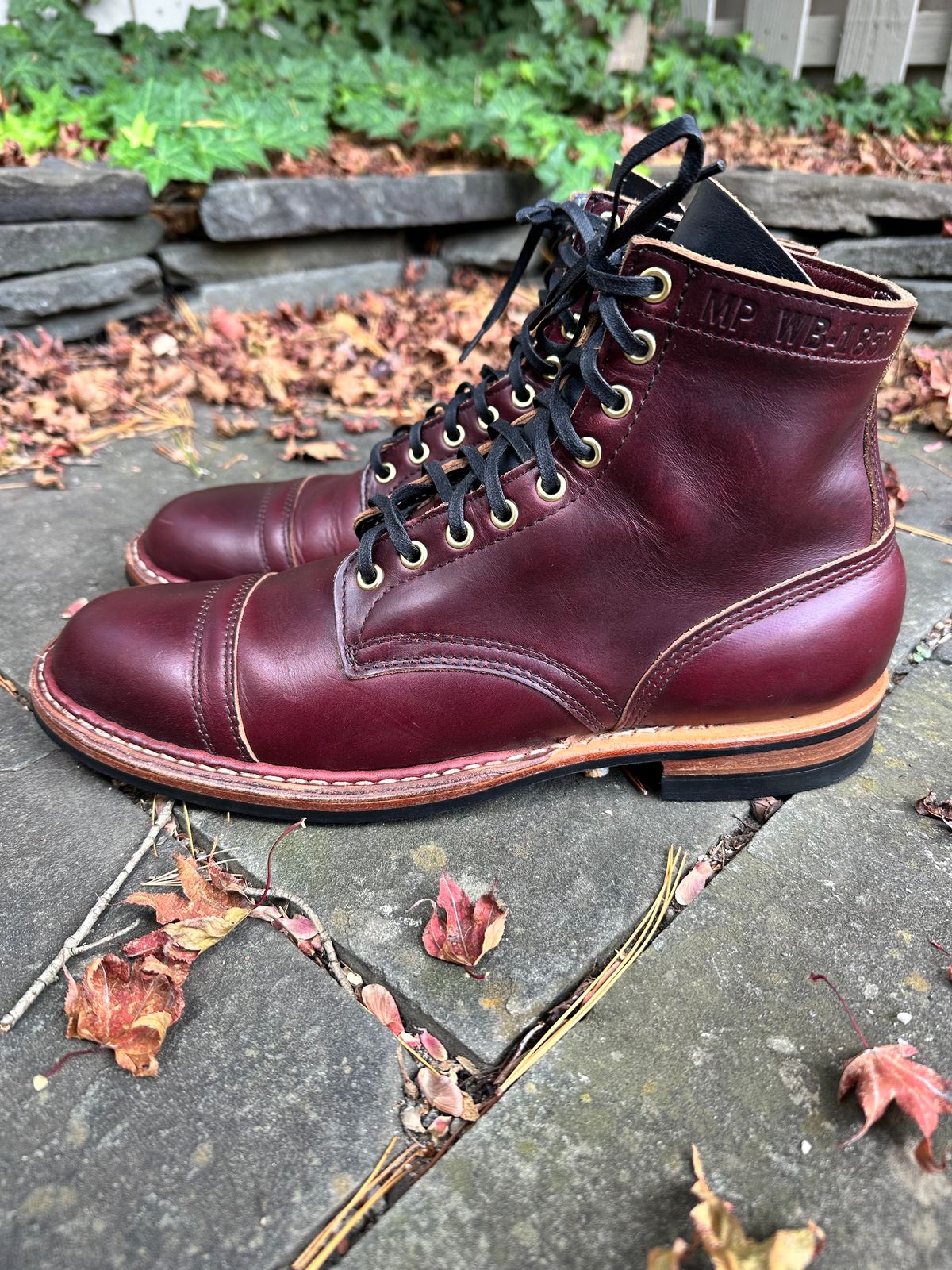 Photo by hunty_badger on November 4, 2023 of the White's MP-Sherman Toe Cap in Horween Burgundy Chromexcel.