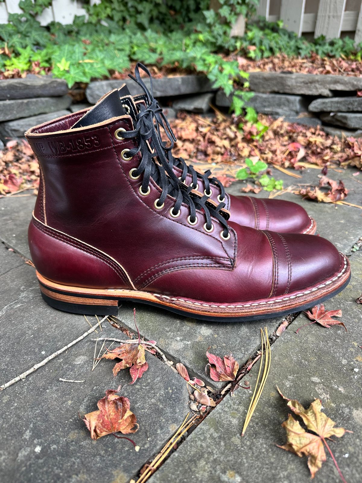 Photo by hunty_badger on November 4, 2023 of the White's MP-Sherman Toe Cap in Horween Burgundy Chromexcel.