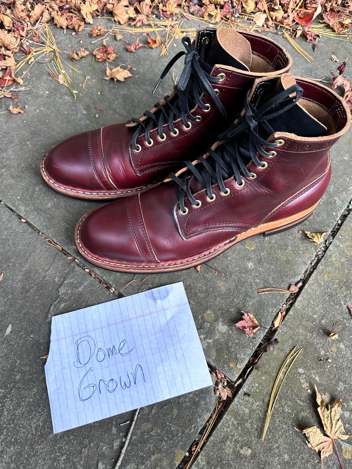 Photo by hunty_badger on November 4, 2023 of the White's MP-Sherman Toe Cap in Horween Burgundy Chromexcel.