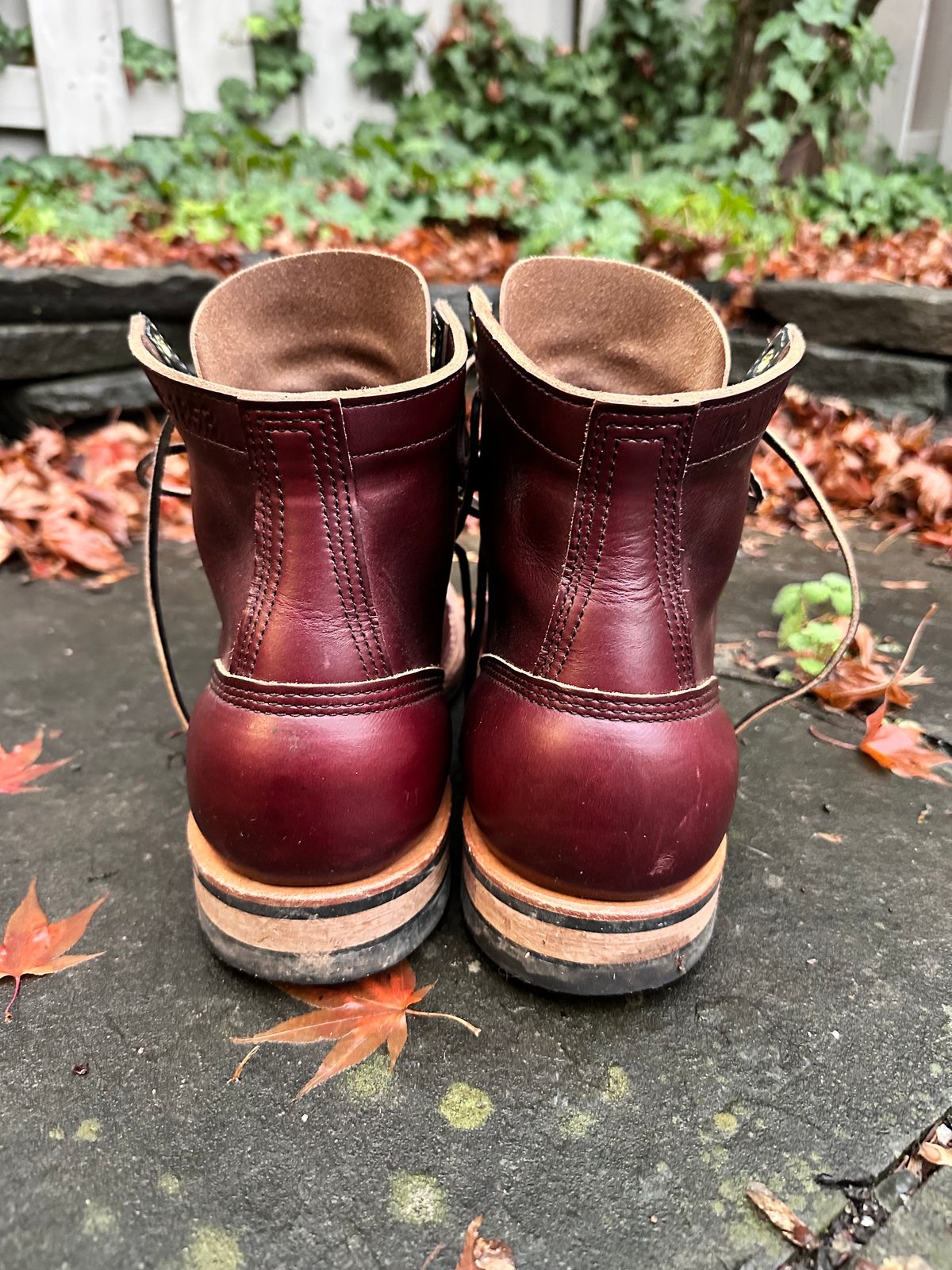 Photo by hunty_badger on December 3, 2023 of the White's MP-Sherman Toe Cap in Horween Burgundy Chromexcel.