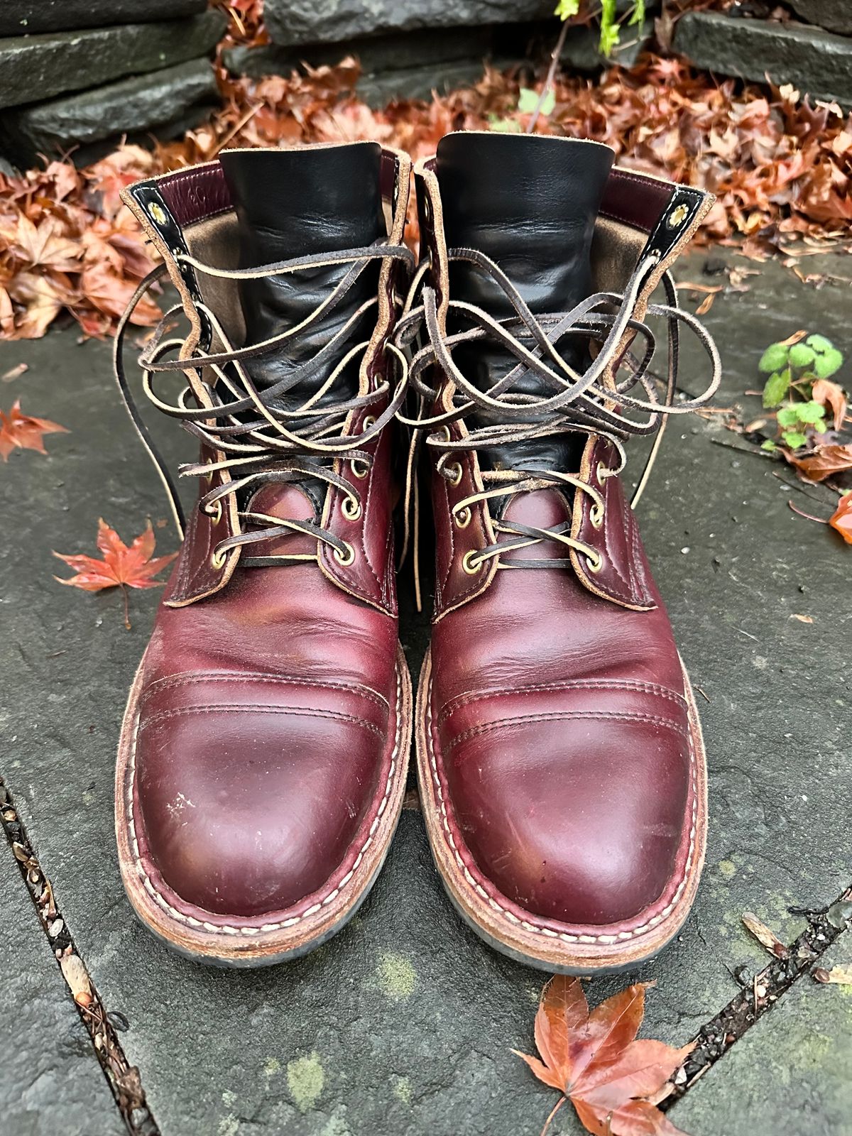 Photo by hunty_badger on December 3, 2023 of the White's MP-Sherman Toe Cap in Horween Burgundy Chromexcel.