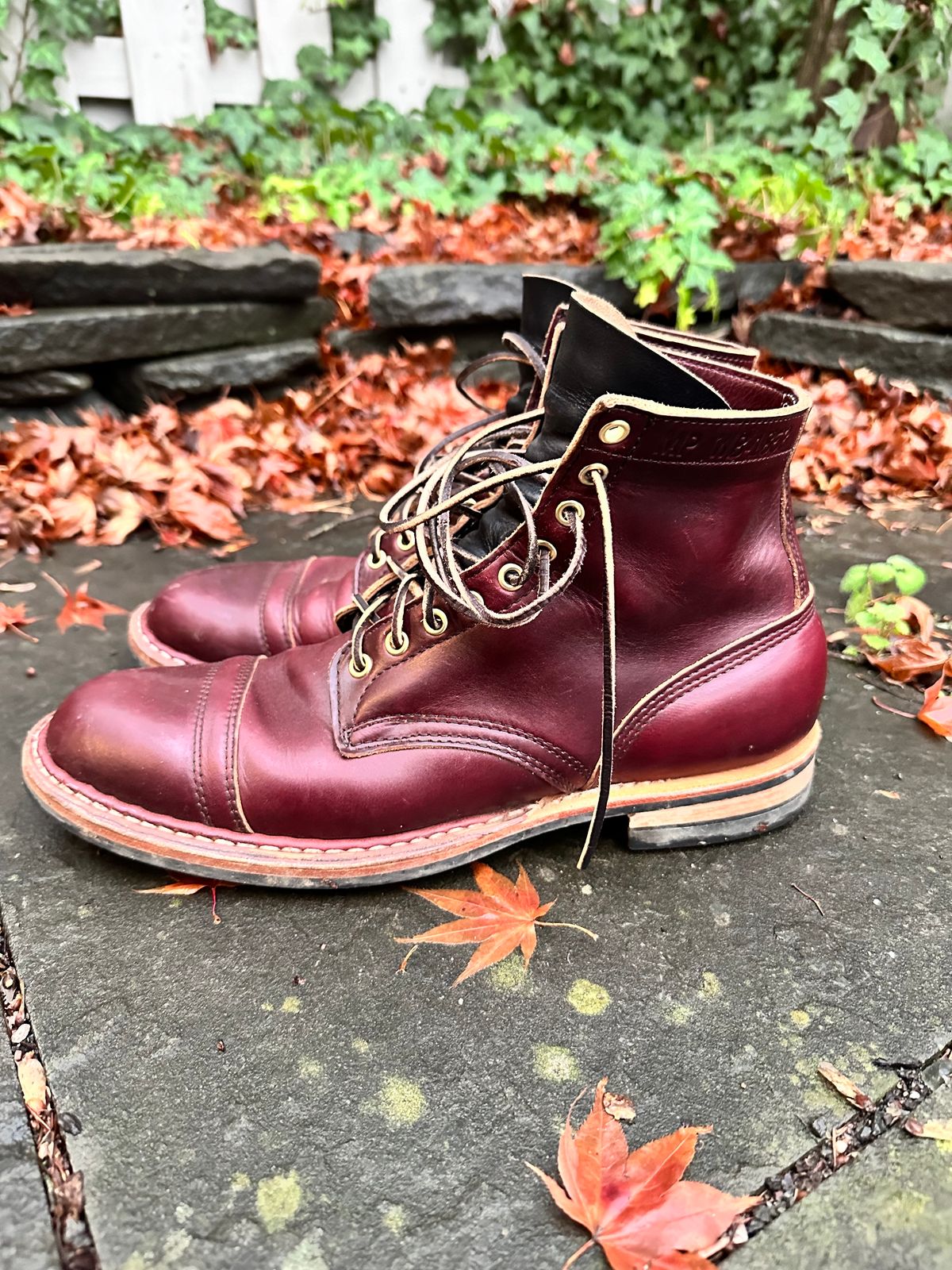 Photo by hunty_badger on December 3, 2023 of the White's MP-Sherman Toe Cap in Horween Burgundy Chromexcel.