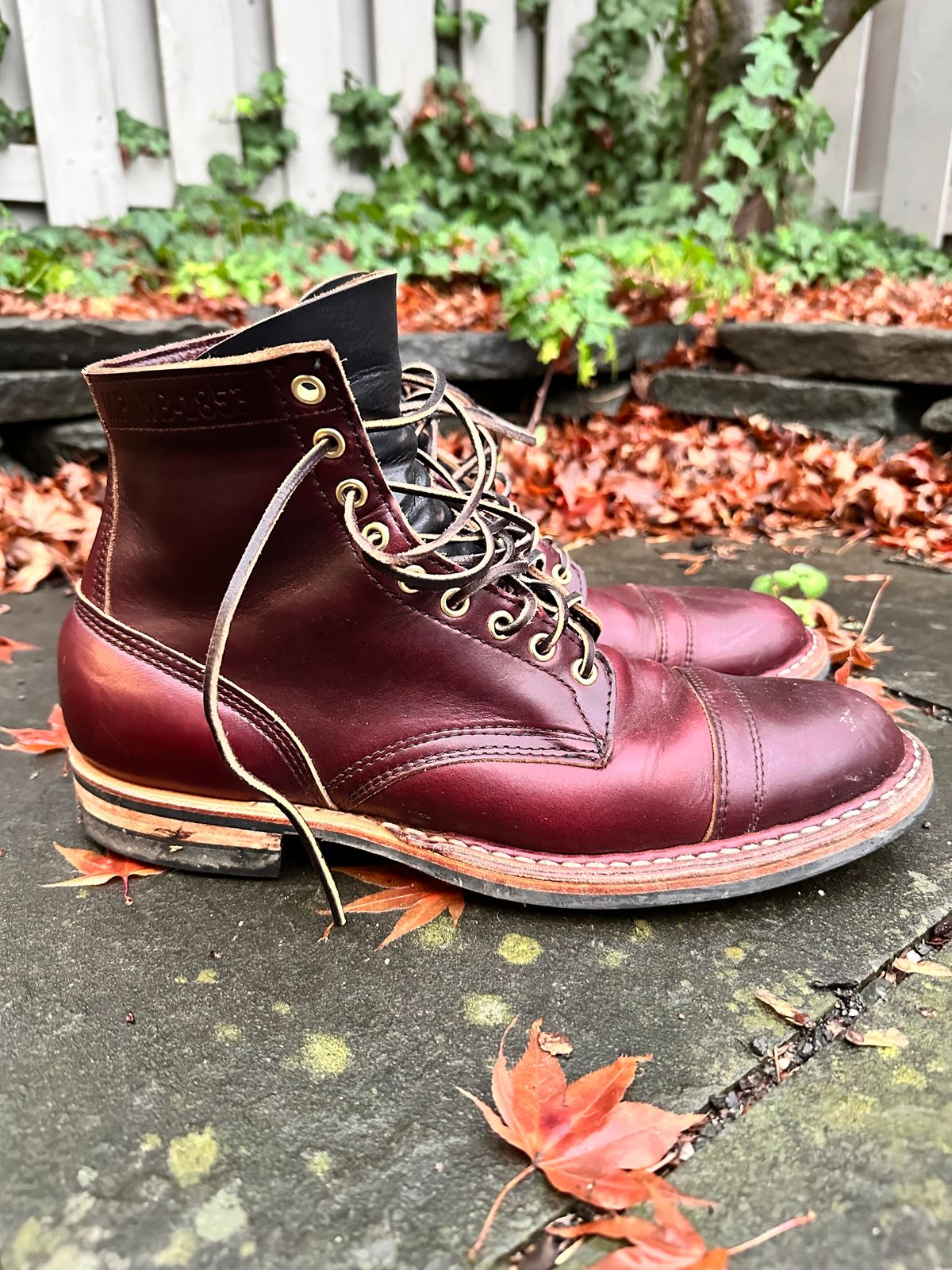 Photo by hunty_badger on December 3, 2023 of the White's MP-Sherman Toe Cap in Horween Burgundy Chromexcel.