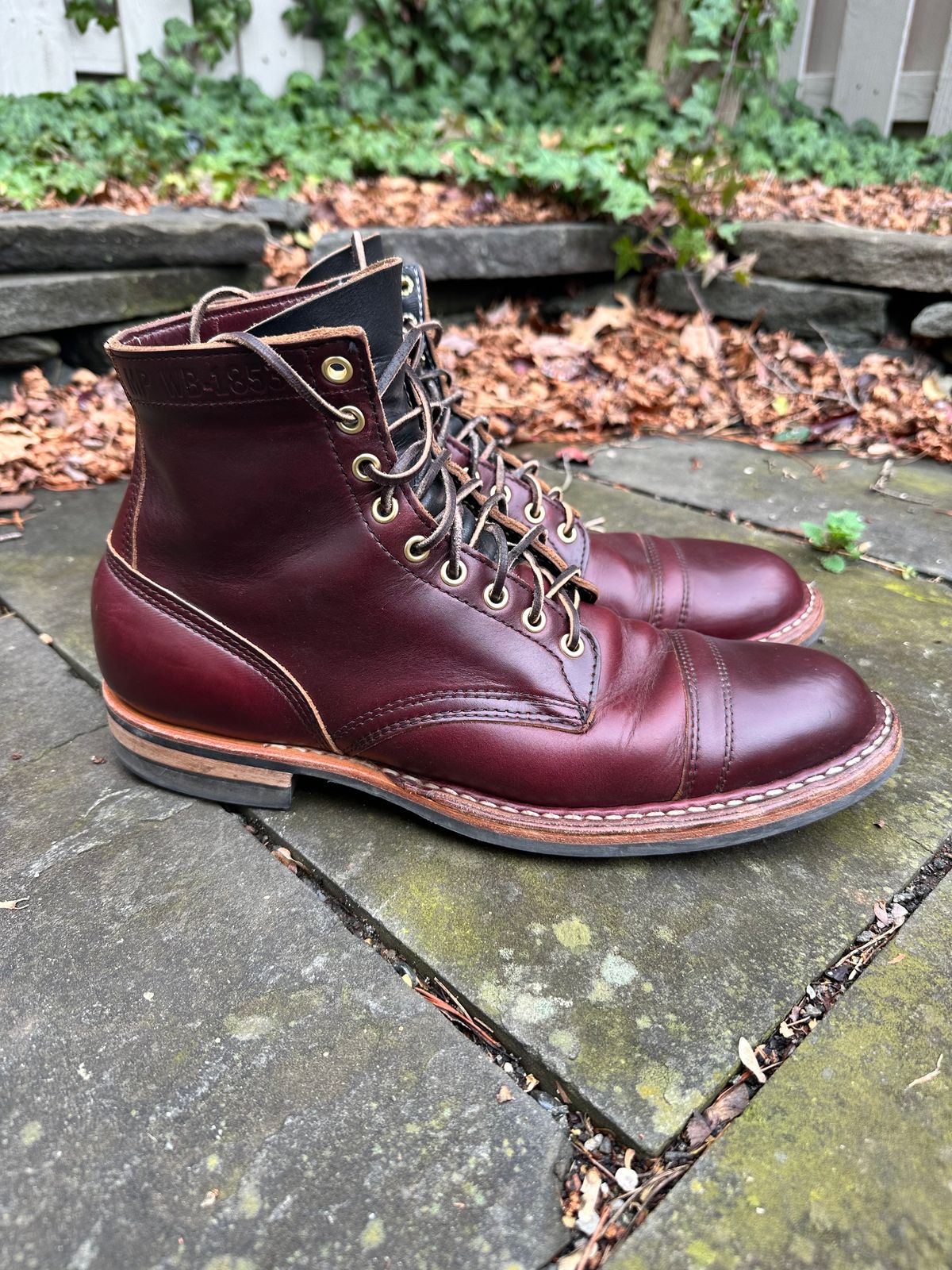 Photo by hunty_badger on March 3, 2024 of the White's MP-Sherman Toe Cap in Horween Burgundy Chromexcel.