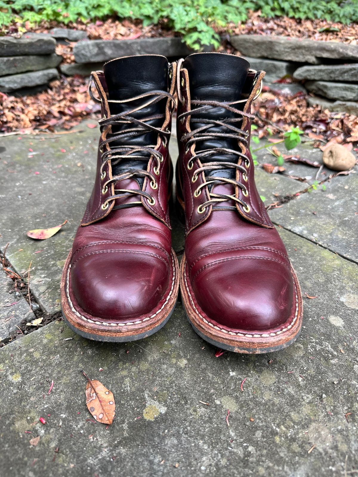 Photo by hunty_badger on April 4, 2024 of the White's MP-Sherman Toe Cap in Horween Burgundy Chromexcel.