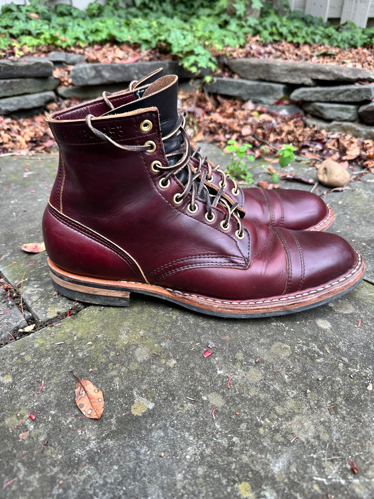 Photo by hunty_badger on April 4, 2024 of the White's MP-Sherman Toe Cap in Horween Burgundy Chromexcel.