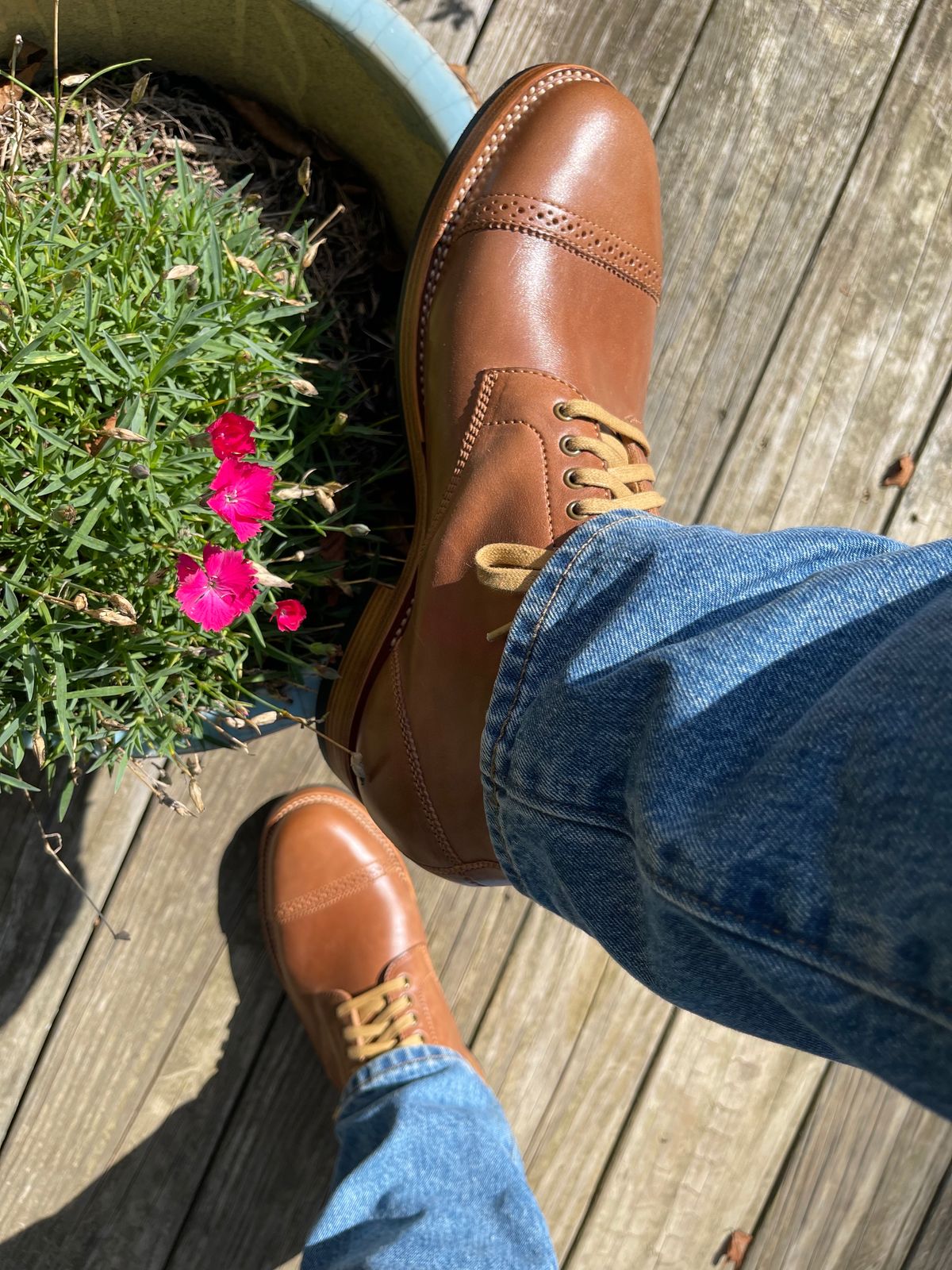 Photo by stook1 on October 2, 2023 of the Flame Panda Brogue Cap Toe Service Boot in Maryam Natural Horsebutt.