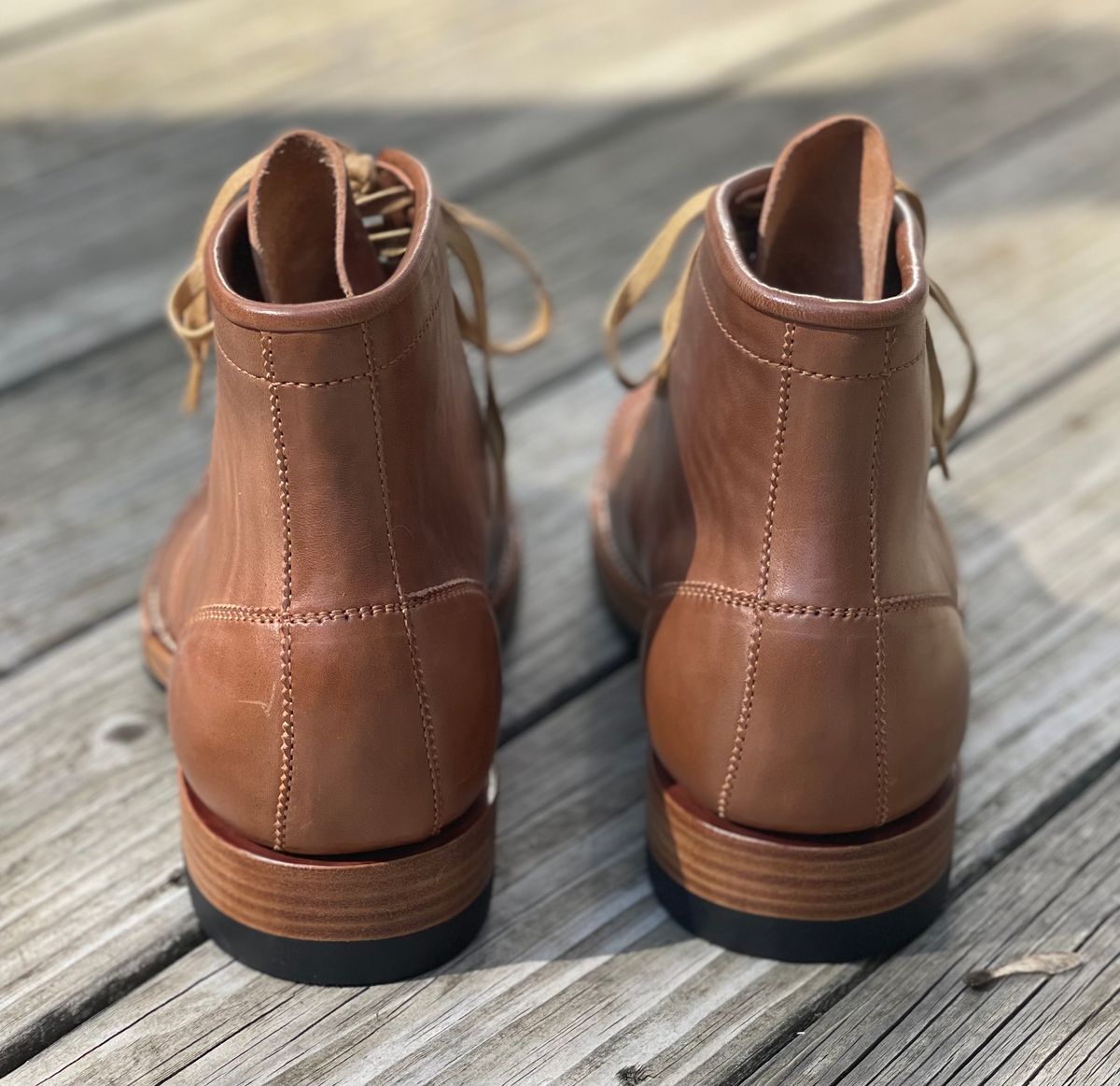 Photo by stook1 on October 2, 2023 of the Flame Panda Brogue Cap Toe Service Boot in Maryam Natural Horsebutt.