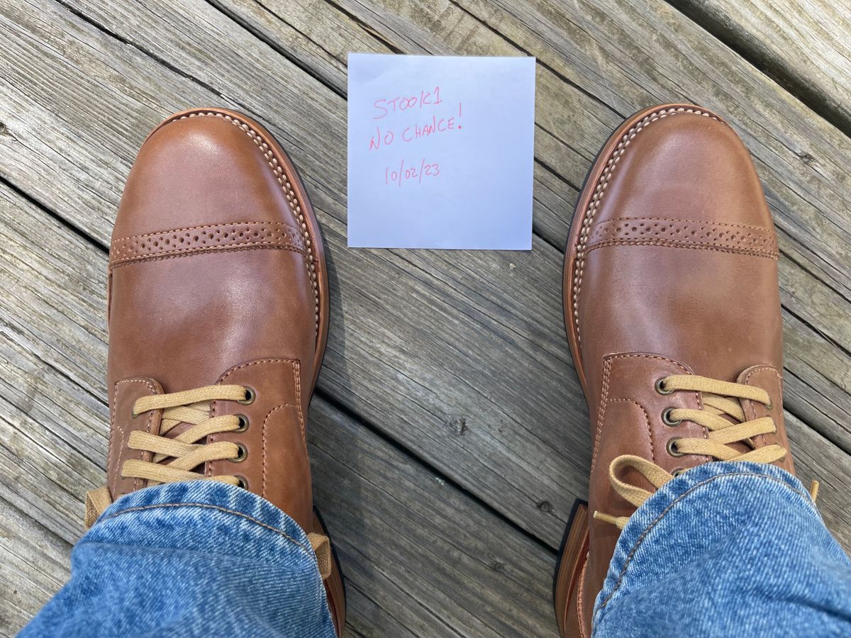Photo by stook1 on October 2, 2023 of the Flame Panda Brogue Cap Toe Service Boot in Maryam Natural Horsebutt.