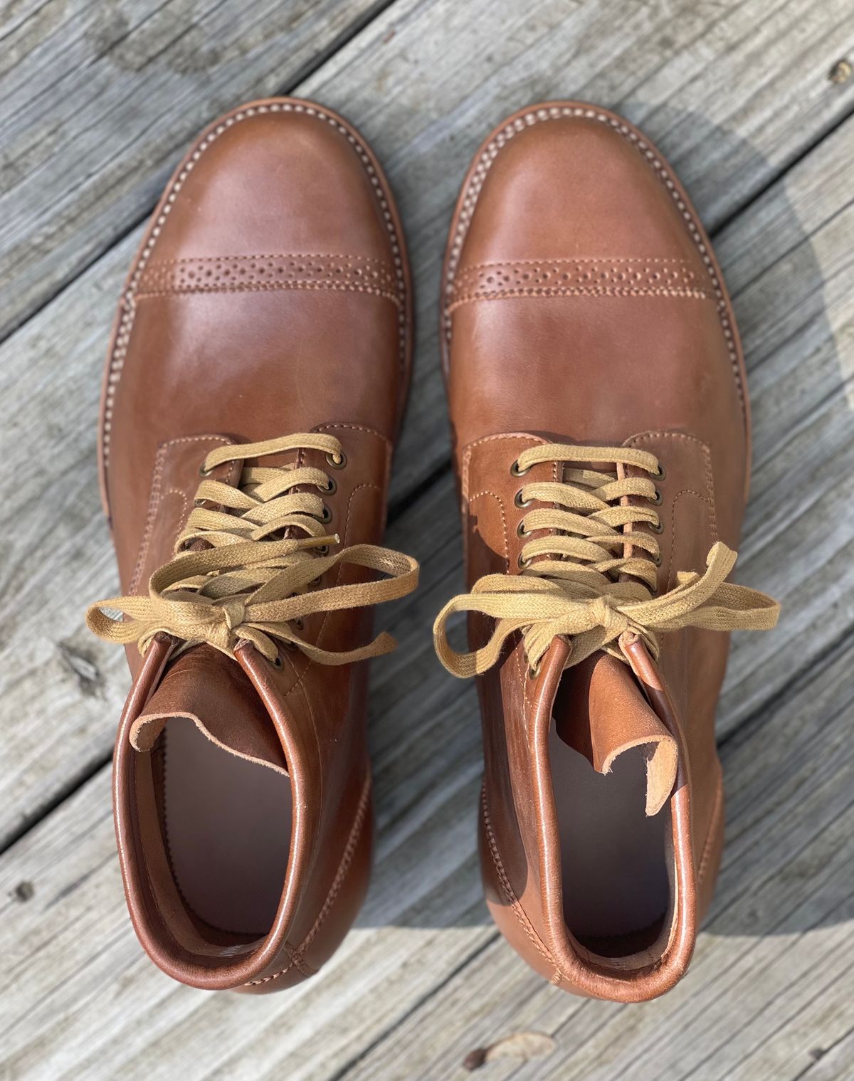 Photo by stook1 on October 2, 2023 of the Flame Panda Brogue Cap Toe Service Boot in Maryam Natural Horsebutt.