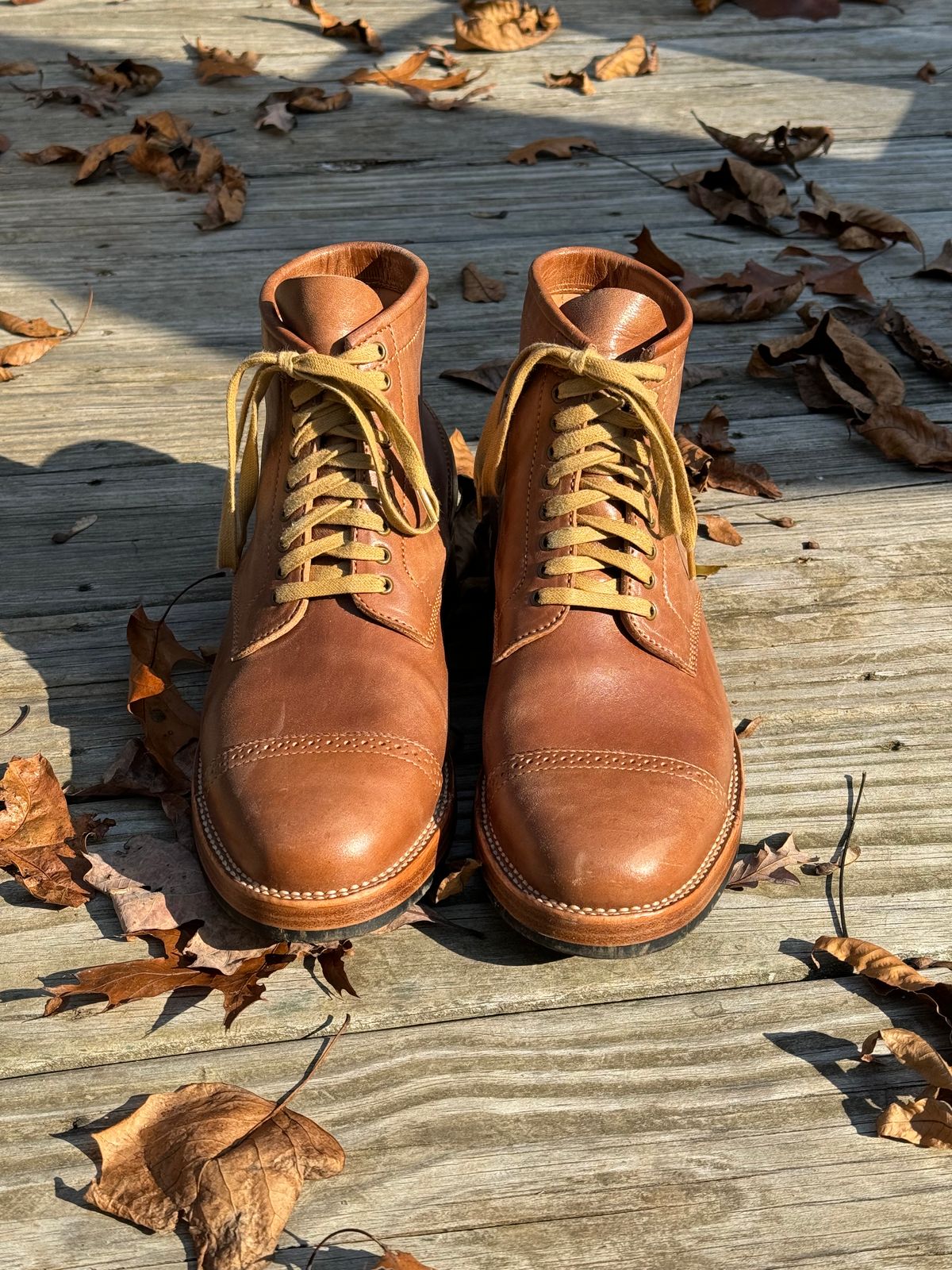 Photo by stook1 on November 6, 2023 of the Flame Panda Brogue Cap Toe Service Boot in Maryam Natural Horsebutt.
