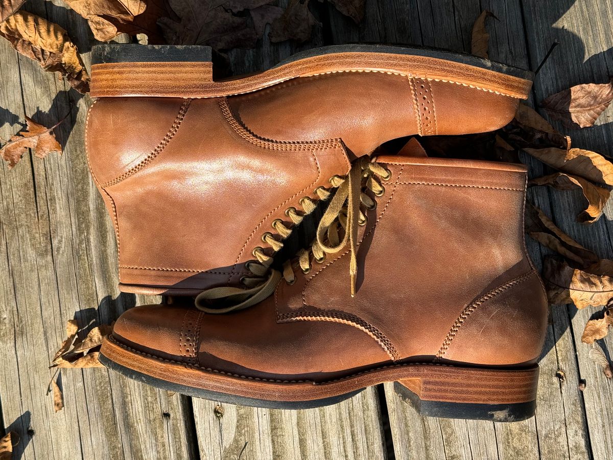 Photo by stook1 on November 6, 2023 of the Flame Panda Brogue Cap Toe Service Boot in Maryam Natural Horsebutt.