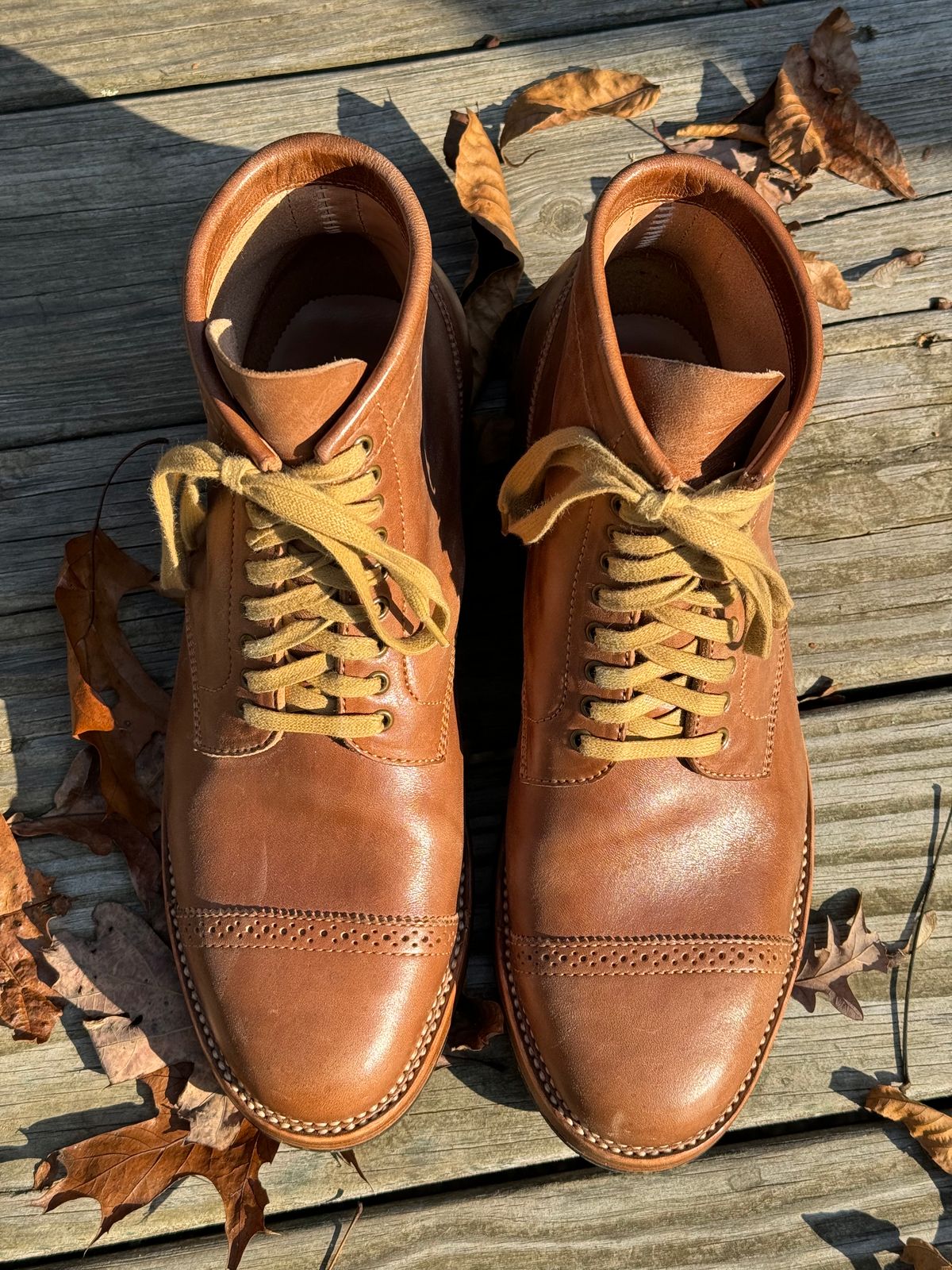 Photo by stook1 on November 6, 2023 of the Flame Panda Brogue Cap Toe Service Boot in Maryam Natural Horsebutt.
