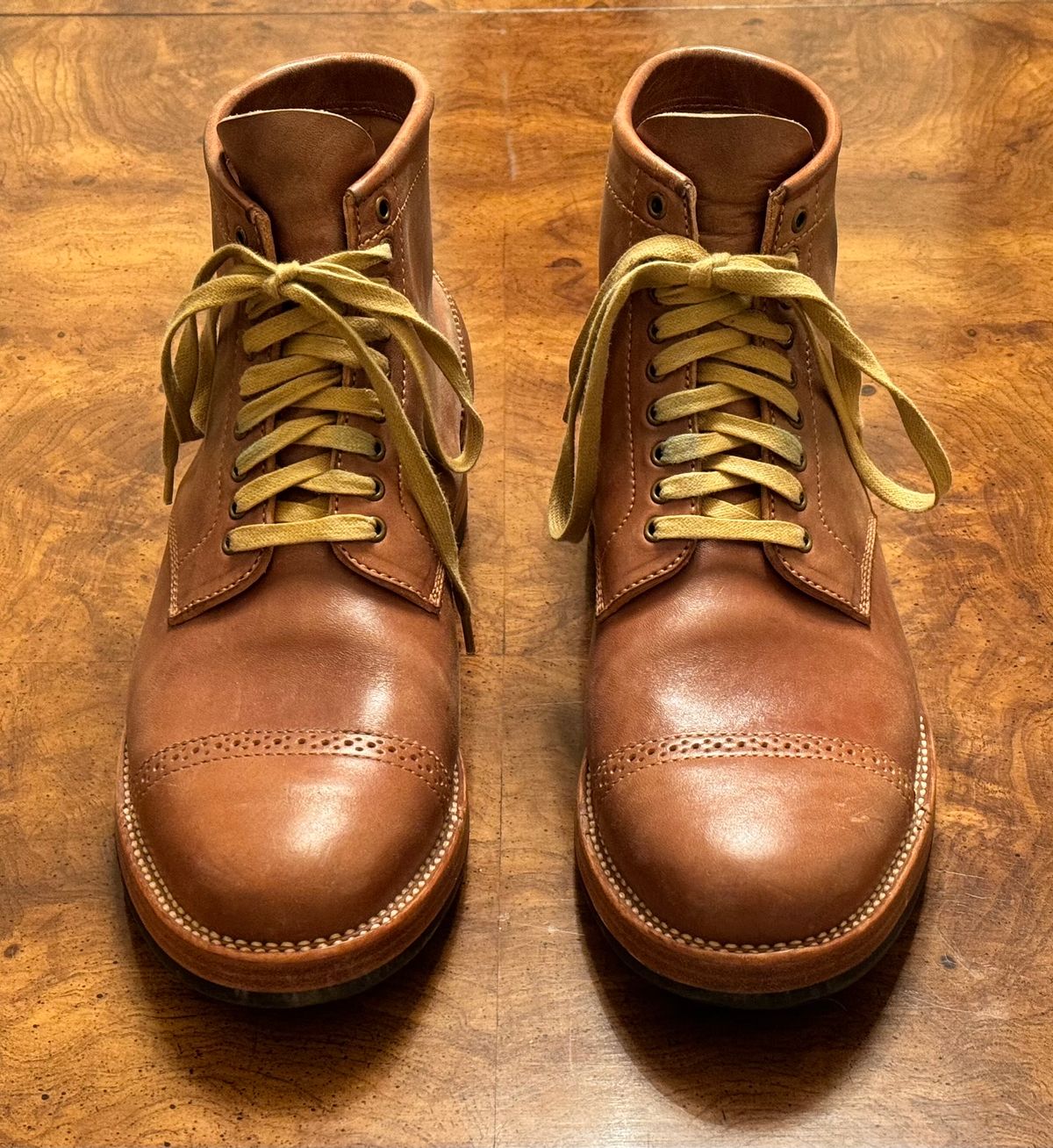 Photo by stook1 on December 6, 2023 of the Flame Panda Brogue Cap Toe Service Boot in Maryam Natural Horsebutt.