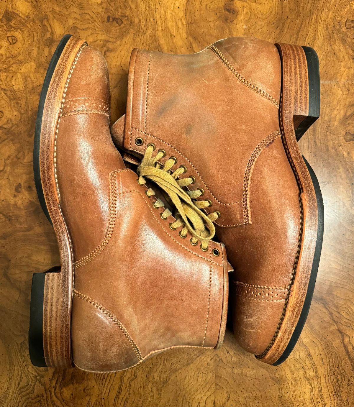 Photo by stook1 on January 6, 2024 of the Flame Panda Brogue Cap Toe Service Boot in Maryam Natural Horsebutt.