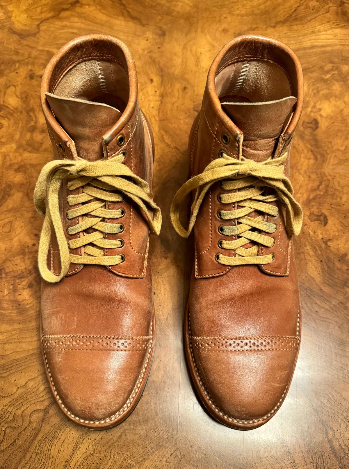 Photo by stook1 on January 6, 2024 of the Flame Panda Brogue Cap Toe Service Boot in Maryam Natural Horsebutt.