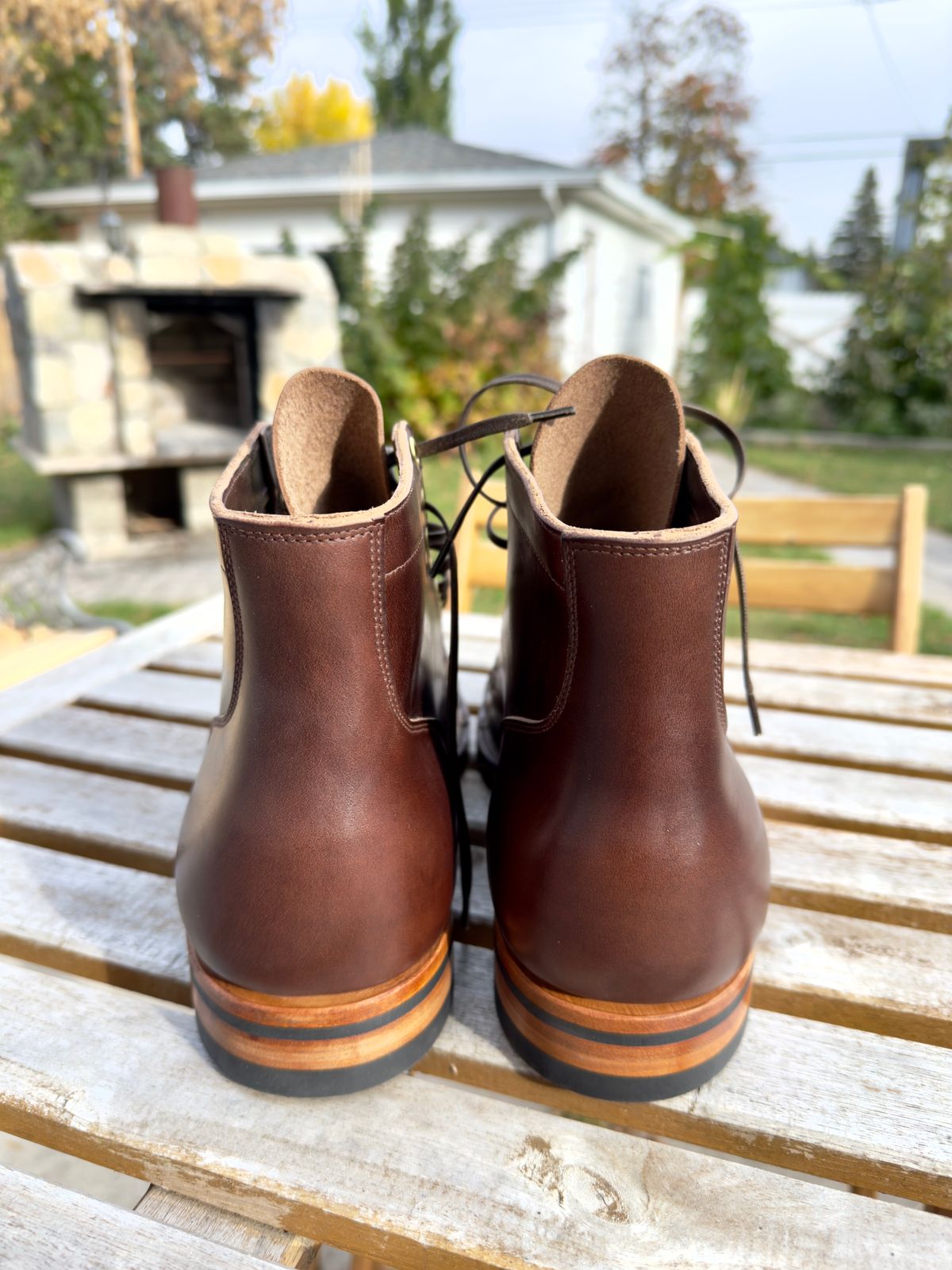 Photo by HeadingWest on October 11, 2024 of the Viberg Service Boot in Horween Brown Chromexcel.