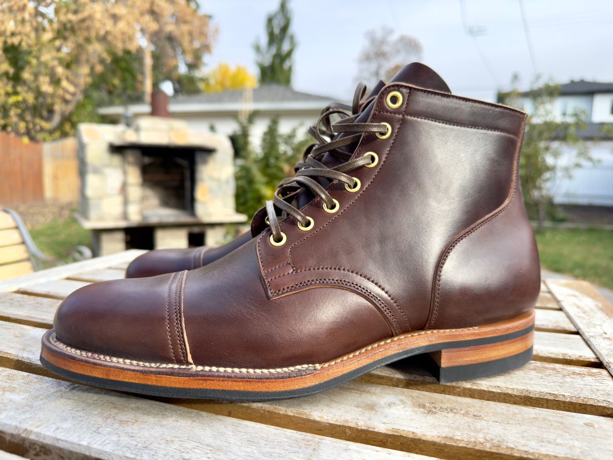 Photo by HeadingWest on October 11, 2024 of the Viberg Service Boot in Horween Brown Chromexcel.