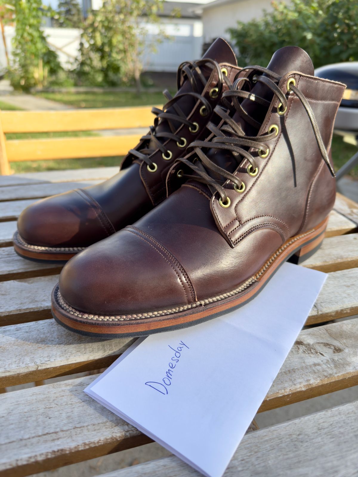 Photo by HeadingWest on October 11, 2024 of the Viberg Service Boot in Horween Brown Chromexcel.
